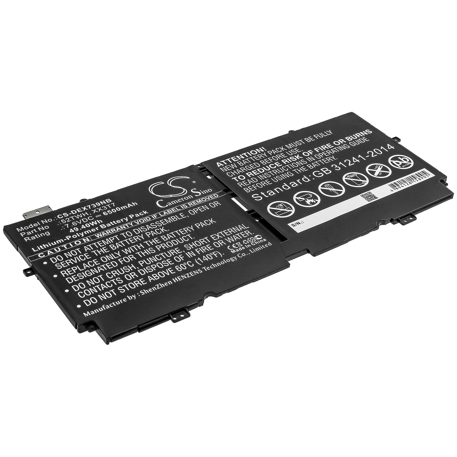 Li-Polymer Battery fits Dell, 52twh, Xx3t7 7.6V, 6500mAh Notebook & Laptop Cameron Sino Technology Limited