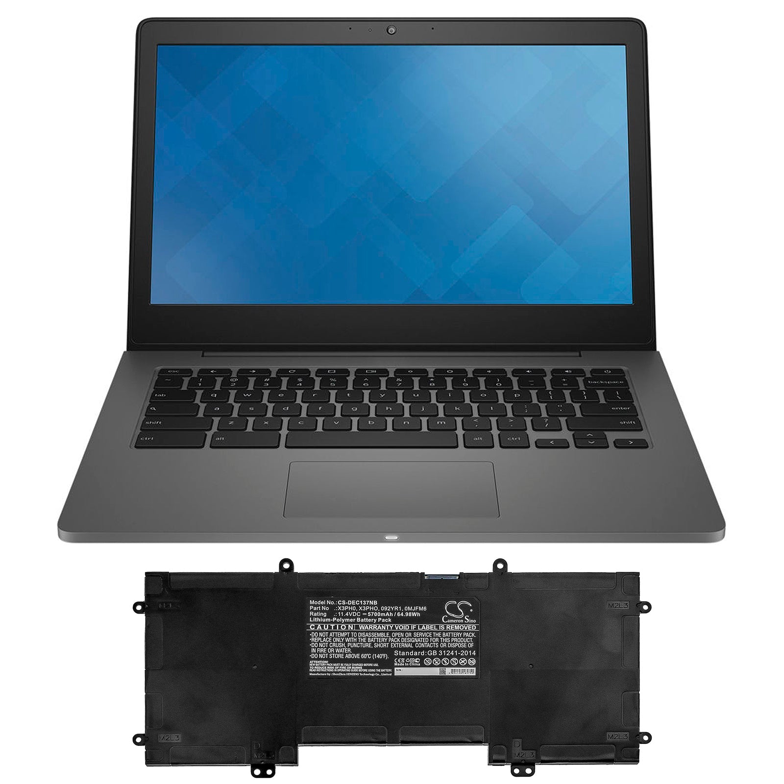Li-Polymer Battery fits Dell, Chromebook 13 7310 11.4V, 5700mAh Notebook & Laptop Cameron Sino Technology Limited