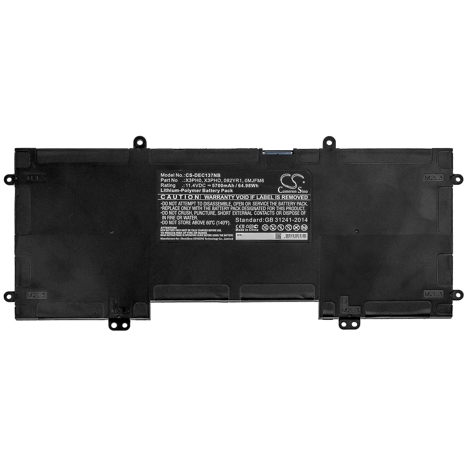 Li-Polymer Battery fits Dell, Chromebook 13 7310 11.4V, 5700mAh Notebook & Laptop Cameron Sino Technology Limited