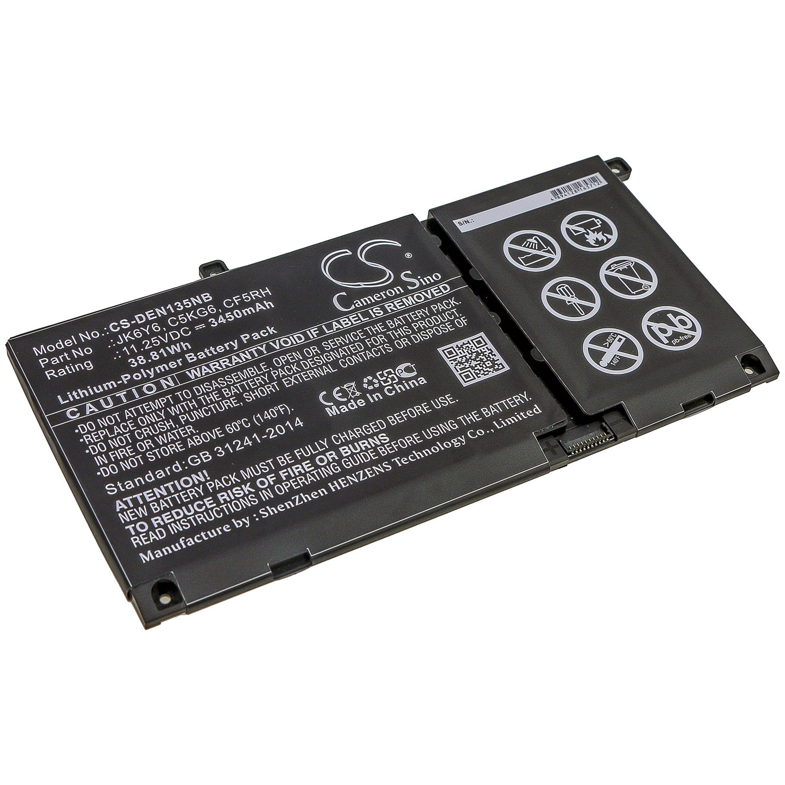 Li-Polymer Battery fits Dell, Inspiron 13 5301, Inspiron 14 5406 2-in-1, Latitude 15 3510 11.25V, 3450mAh Notebook & Laptop Cameron Sino Technology Limited