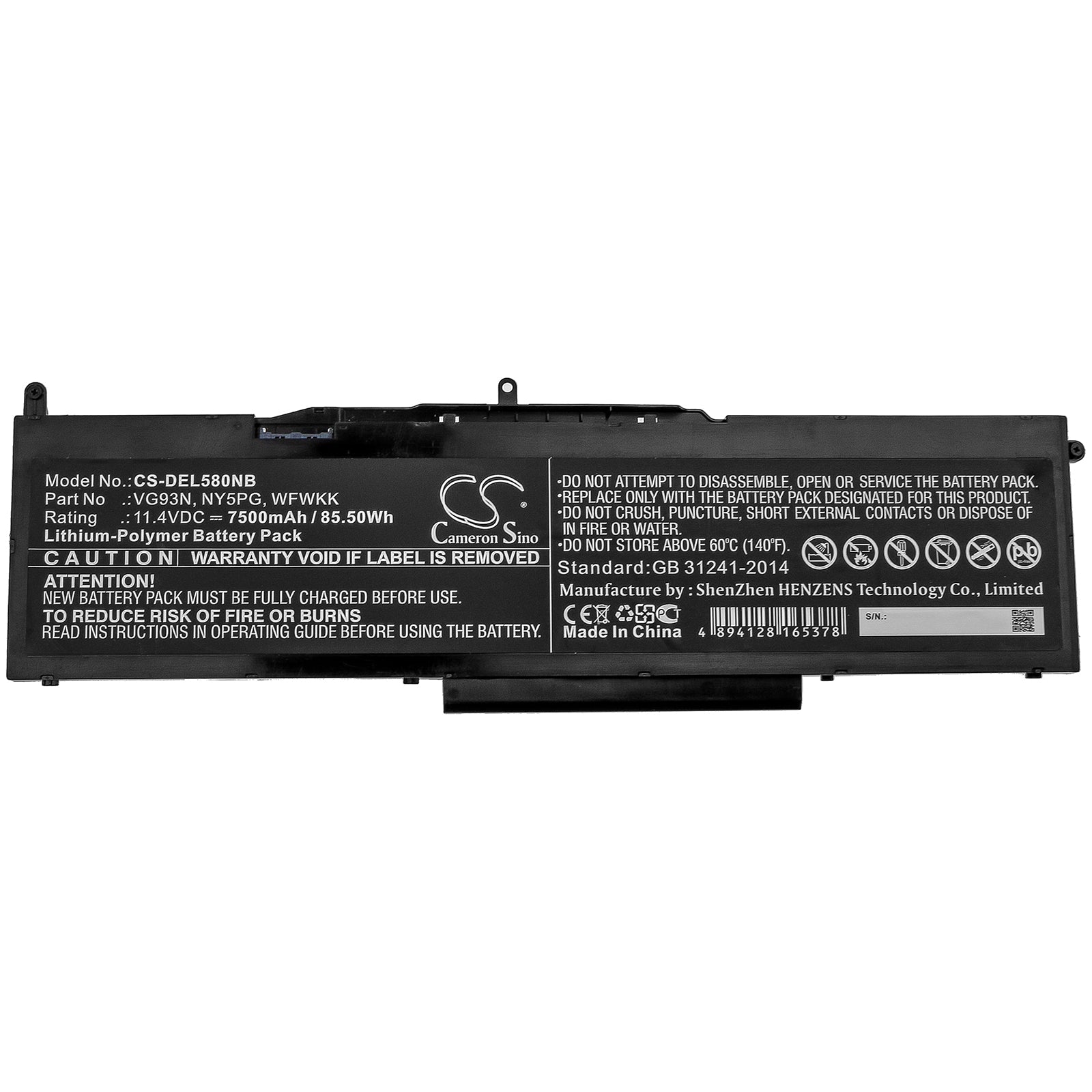 Li-Polymer Battery fits Dell, Latitude 5580, Latitude 5591, Precision 15 3520 11.4V, 7500mAh Notebook & Laptop Cameron Sino Technology Limited