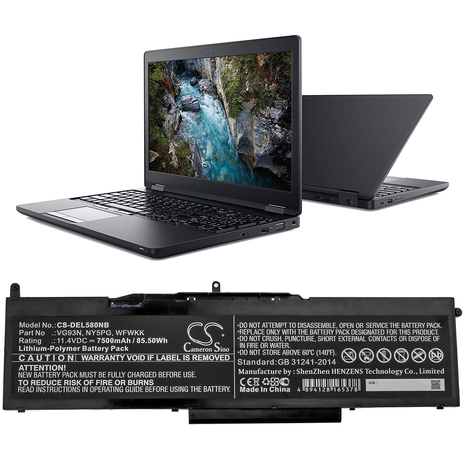 Li-Polymer Battery fits Dell, Latitude 5580, Latitude 5591, Precision 15 3520 11.4V, 7500mAh Notebook & Laptop Cameron Sino Technology Limited