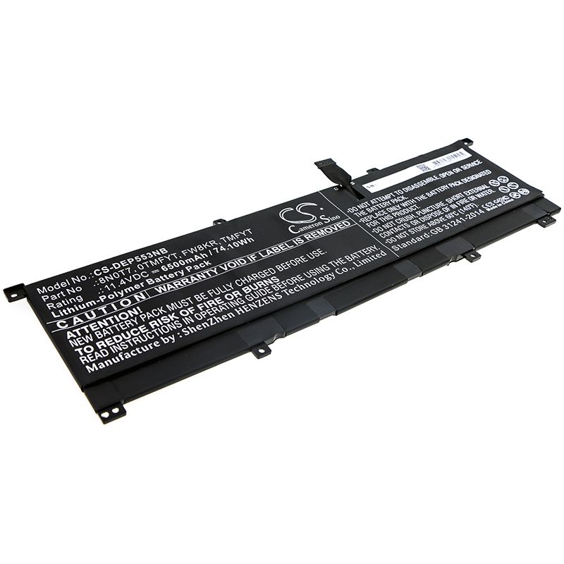 Li-Polymer Battery fits Dell, Precision 5530 2-in-1, Xps 15 2-in-1 11.4V, 6500mAh Notebook & Laptop Cameron Sino Technology Limited