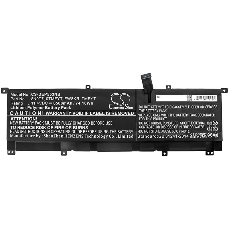Li-Polymer Battery fits Dell, Precision 5530 2-in-1, Xps 15 2-in-1 11.4V, 6500mAh Notebook & Laptop Cameron Sino Technology Limited