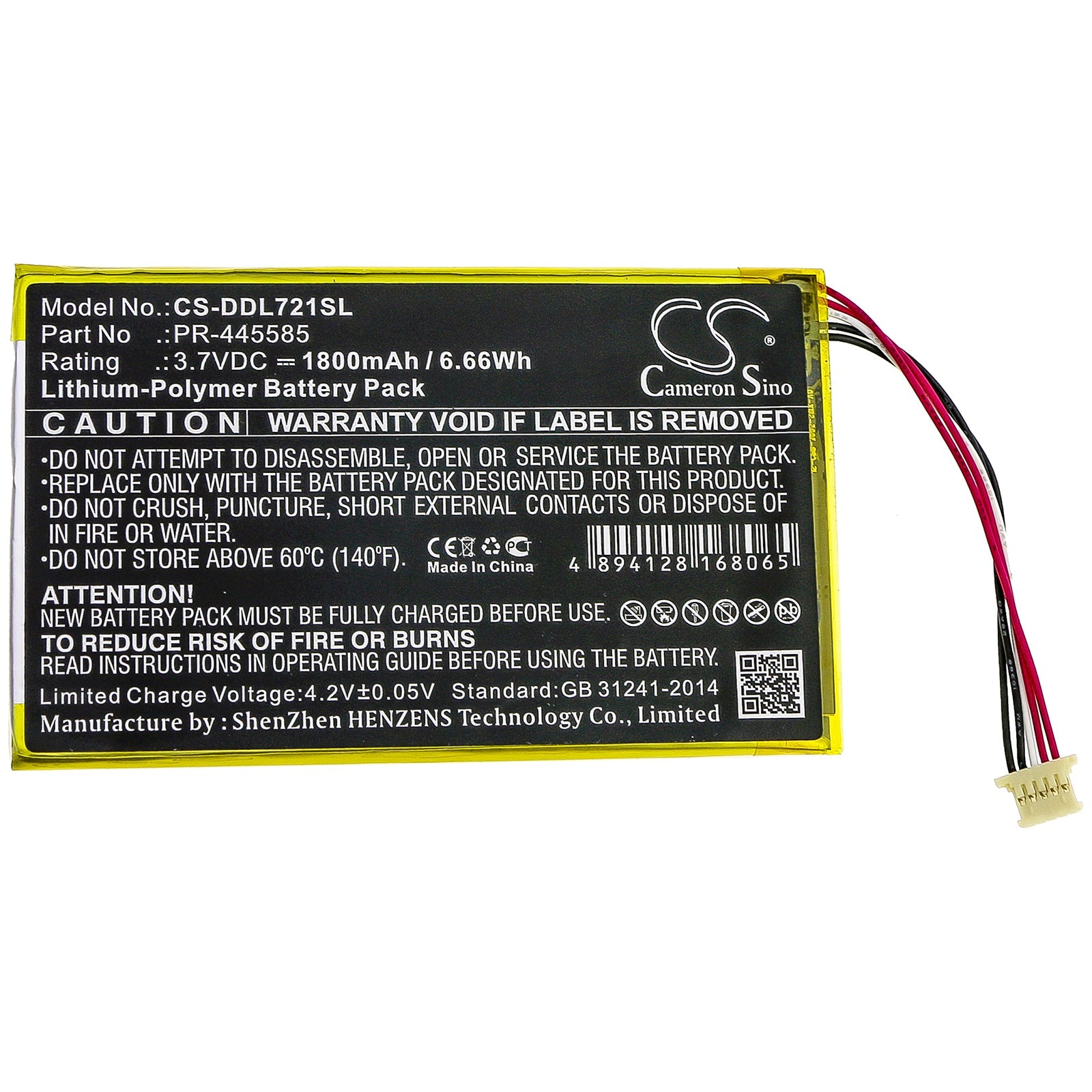 Li-Polymer Battery fits Digiland, Dl7006, Kb 7" 3.7V, 1800mAh Tablet Cameron Sino Technology Limited