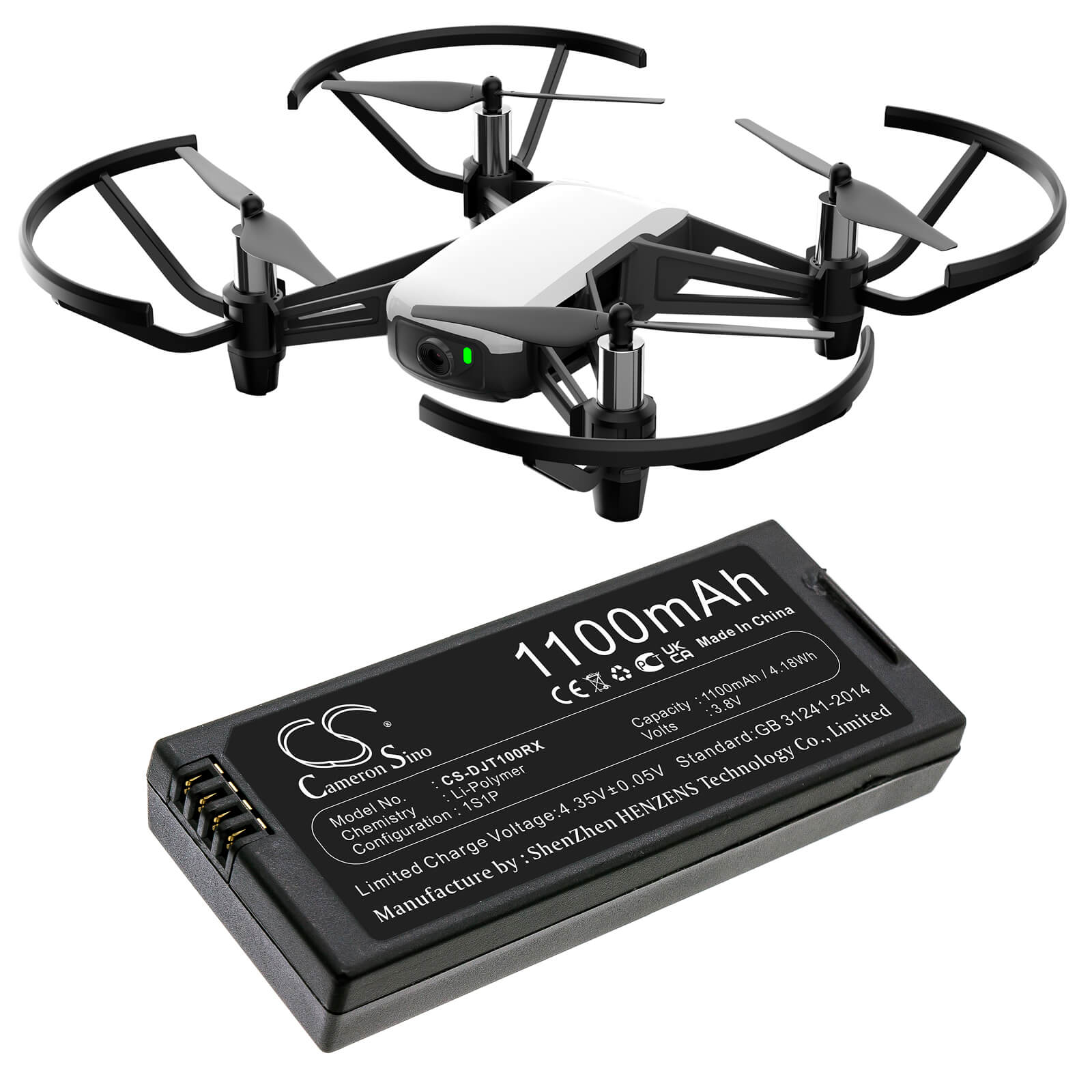 Li-Polymer Battery fits Dji, Tello 3.8V, 1100mAh Drones Cameron Sino Technology Limited