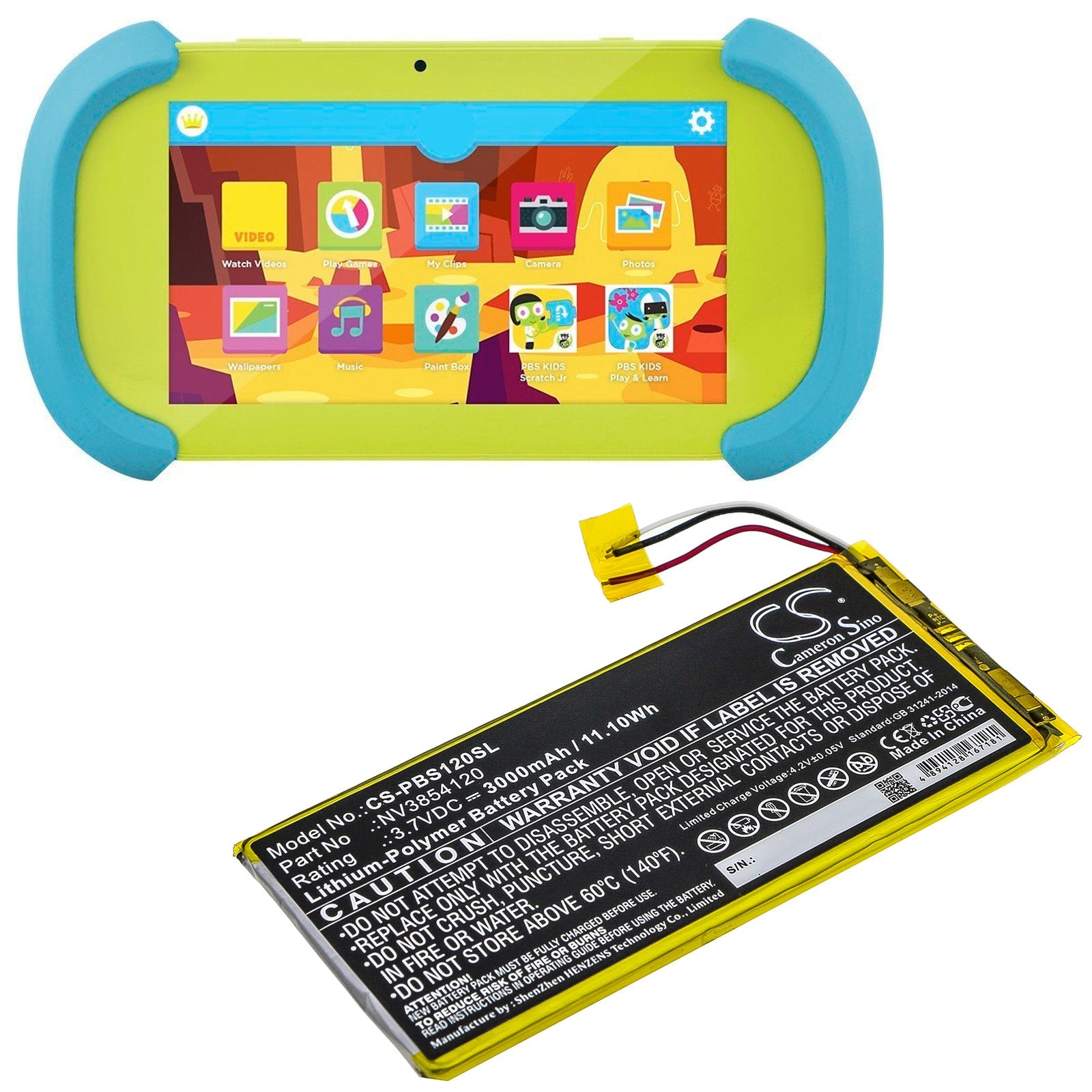 Li-Polymer Battery fits Ematic, Kids Pbskd12, Pbkrwm5410, Pbs Kids 7" Pad 3.7V, 3000mAh Tablet Cameron Sino Technology Limited
