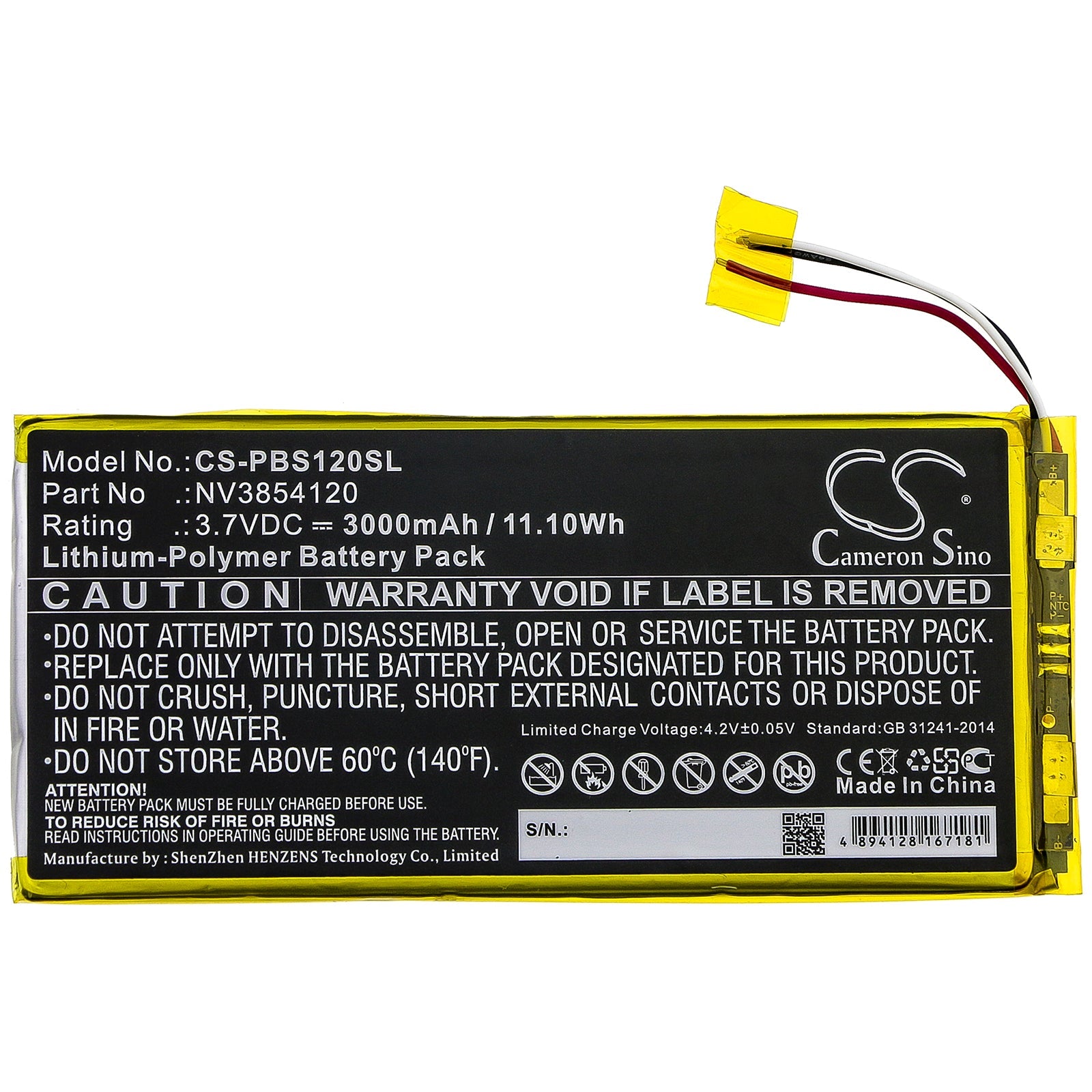 Li-Polymer Battery fits Ematic, Kids Pbskd12, Pbkrwm5410, Pbs Kids 7" Pad 3.7V, 3000mAh Tablet Cameron Sino Technology Limited