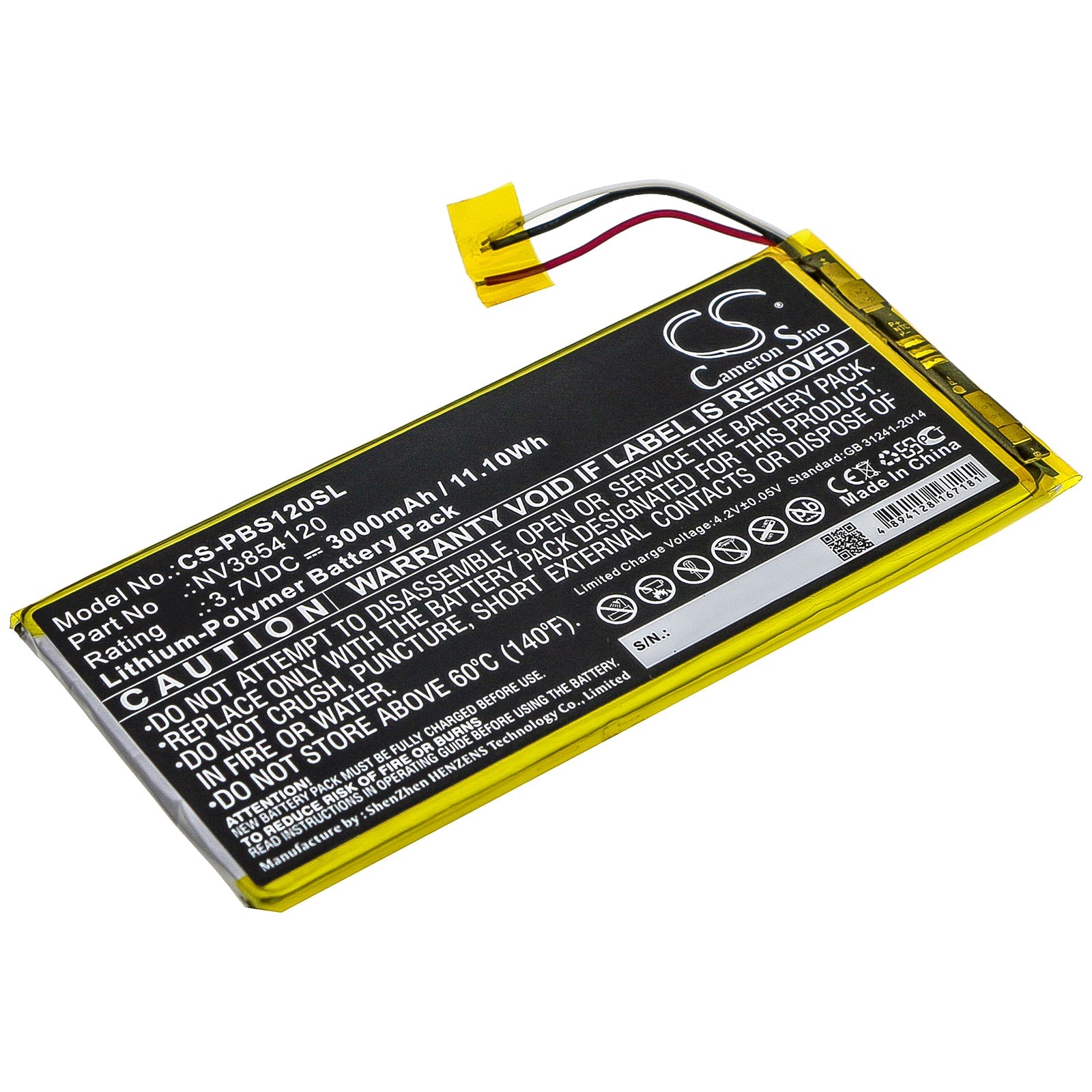 Li-Polymer Battery fits Ematic, Kids Pbskd12, Pbkrwm5410, Pbs Kids 7" Pad 3.7V, 3000mAh Tablet Cameron Sino Technology Limited