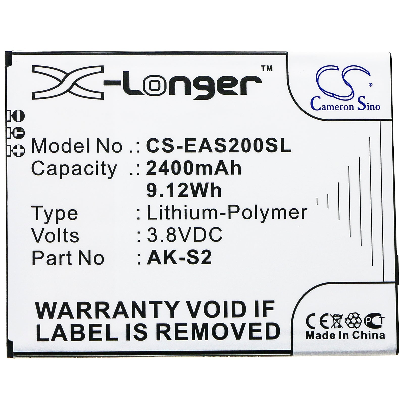 Li-Polymer Battery fits Emporia, Smart 2 3.8V, 2400mAh Mobile & SmartPhone Cameron Sino Technology Limited