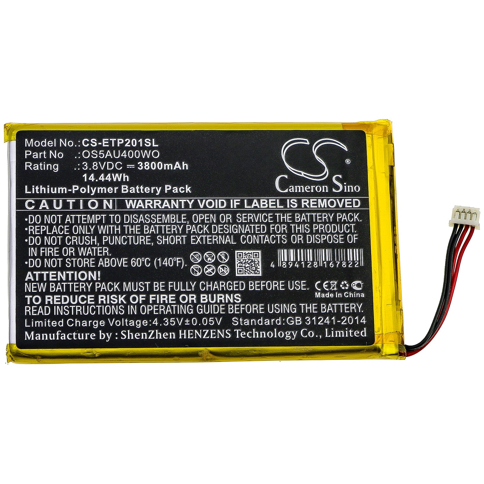 Li-Polymer Battery fits Enspert, Esp E201u, Identity 7 3.8V, 3800mAh Tablet Cameron Sino Technology Limited