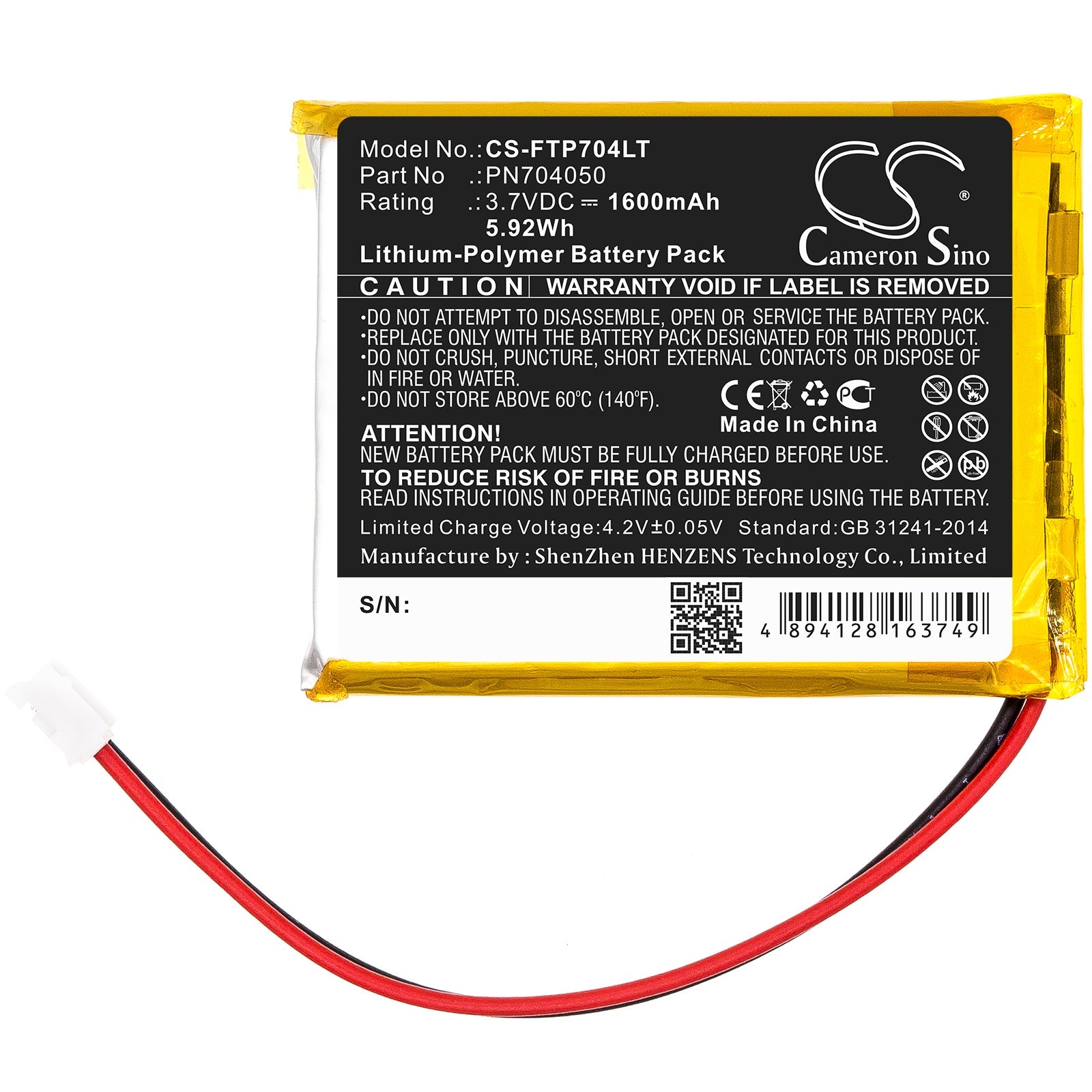 Li-Polymer Battery fits Fatboy, Edison The Petit, Led Table Lamp Edison 3.7V, 1600mAh Portable Led Desk Lamp Cameron Sino Technology Limited