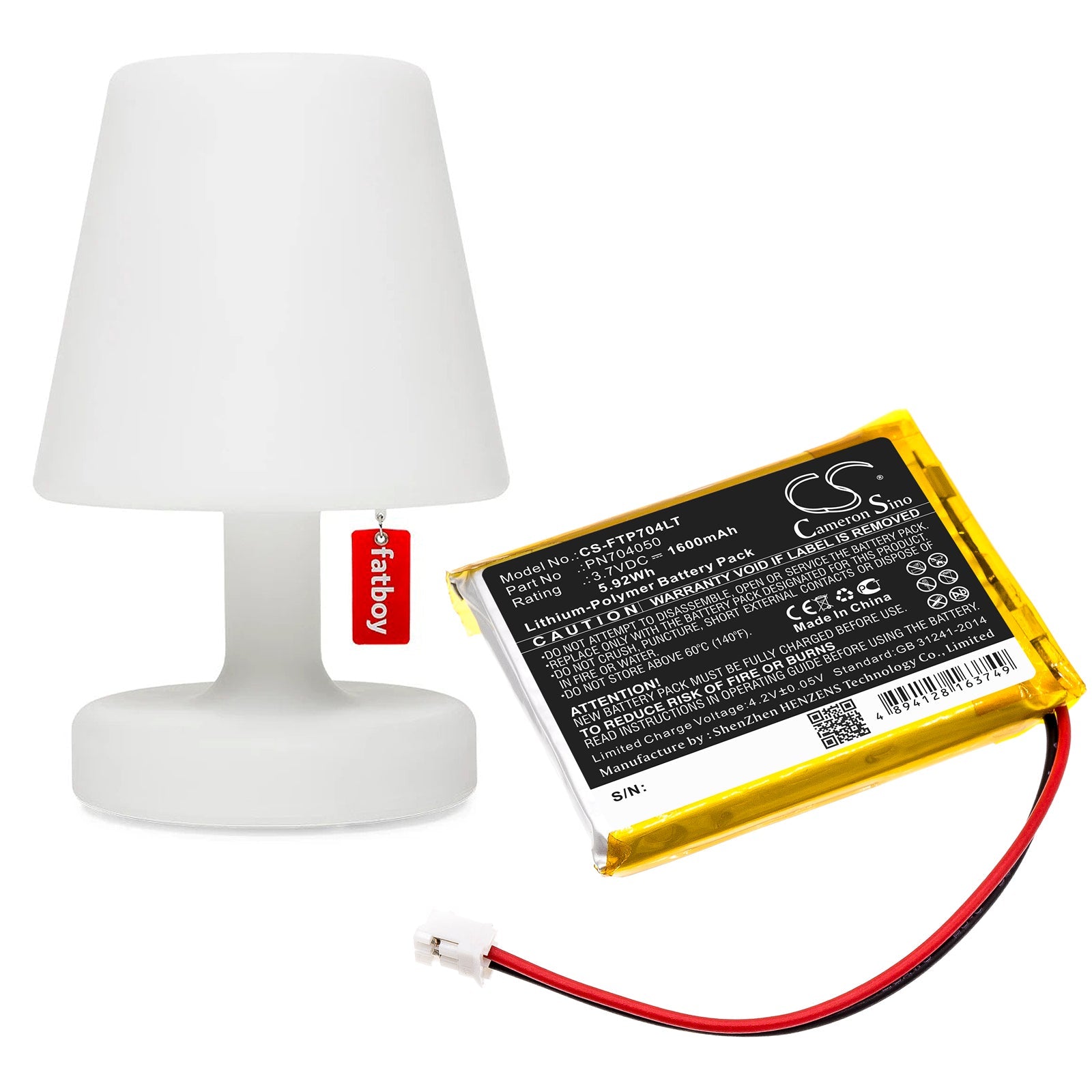 Li-Polymer Battery fits Fatboy, Edison The Petit, Led Table Lamp Edison 3.7V, 1600mAh Portable Led Desk Lamp Cameron Sino Technology Limited