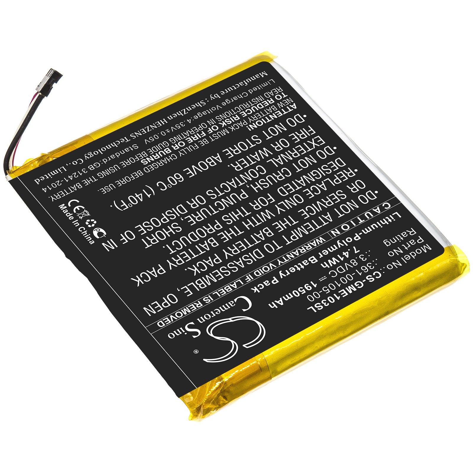 Li-Polymer Battery fits Garmin, 361-00105-00 3.8V, 1950mAh GPS & Navigator Cameron Sino Technology Limited