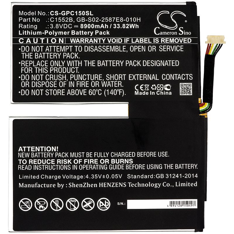 Li-Polymer Battery fits Google, C1502w, C1552b 3.8V, 8900mAh Computer Cameron Sino Technology Limited (Suspended)