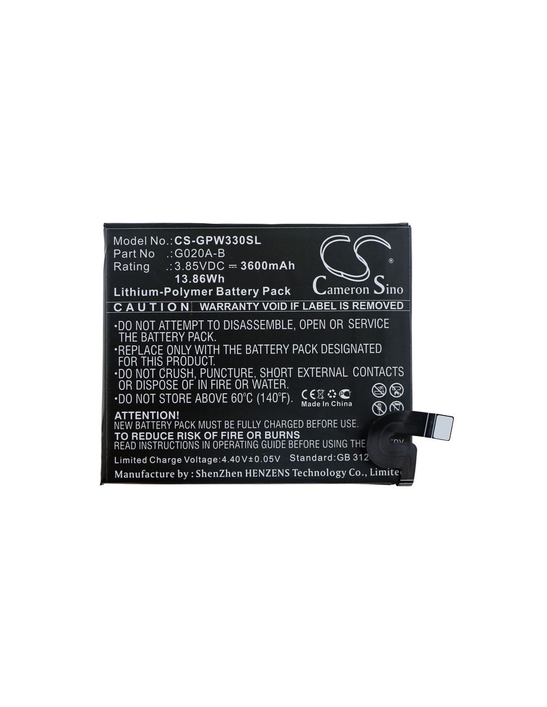Li-Polymer Battery fits Google, G020c, Pixel 3a Xl 3.85V, 3600mAh Mobile & SmartPhone Cameron Sino Technology Limited