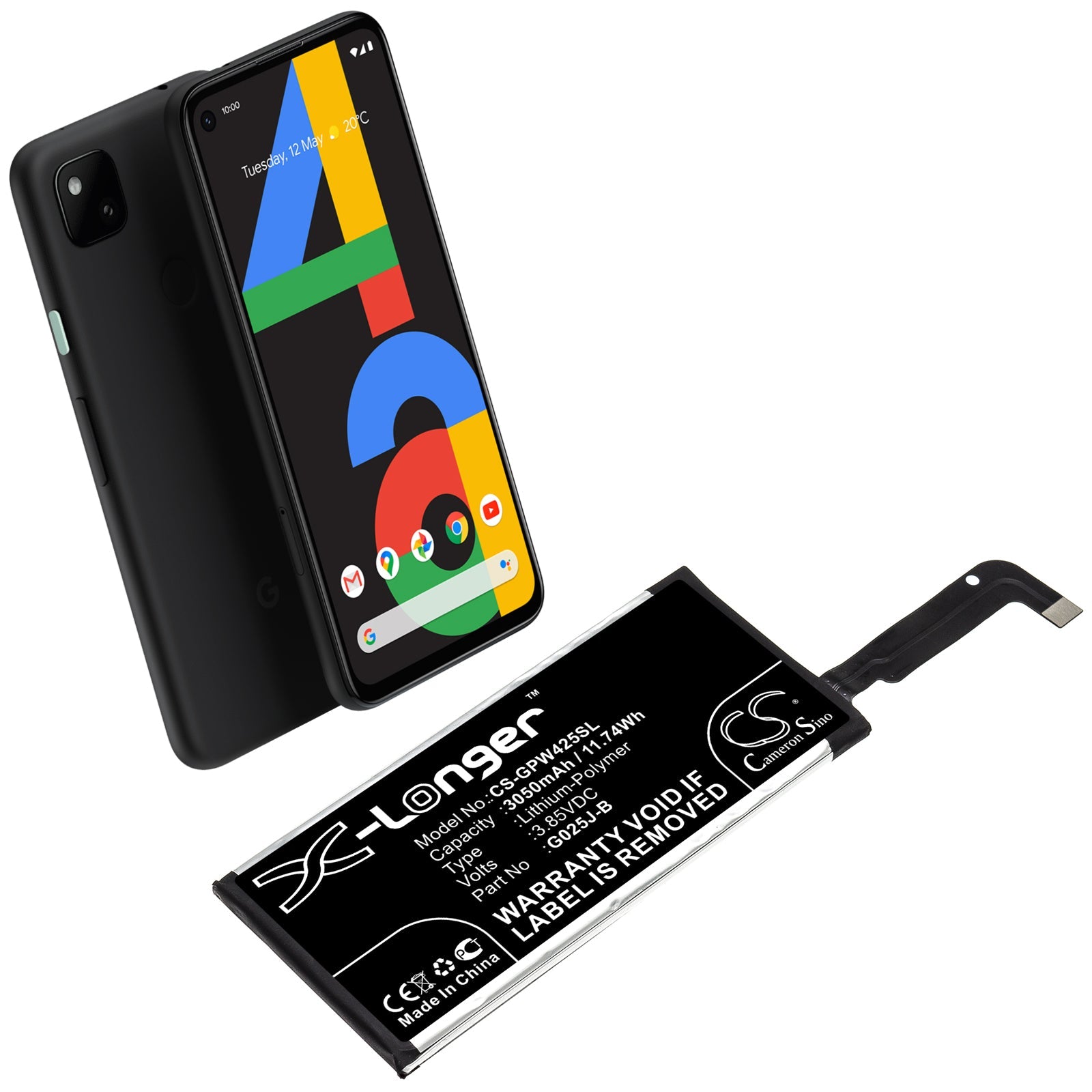 Li-Polymer Battery fits Google, Pixel 4a 3.85V, 3050mAh Mobile & SmartPhone Cameron Sino Technology Limited
