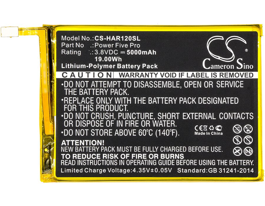 Li-Polymer Battery fits Highscreen, Power Five, Power Five Pro 3.8V, 5000mAh Mobile & SmartPhone Cameron Sino Technology Limited