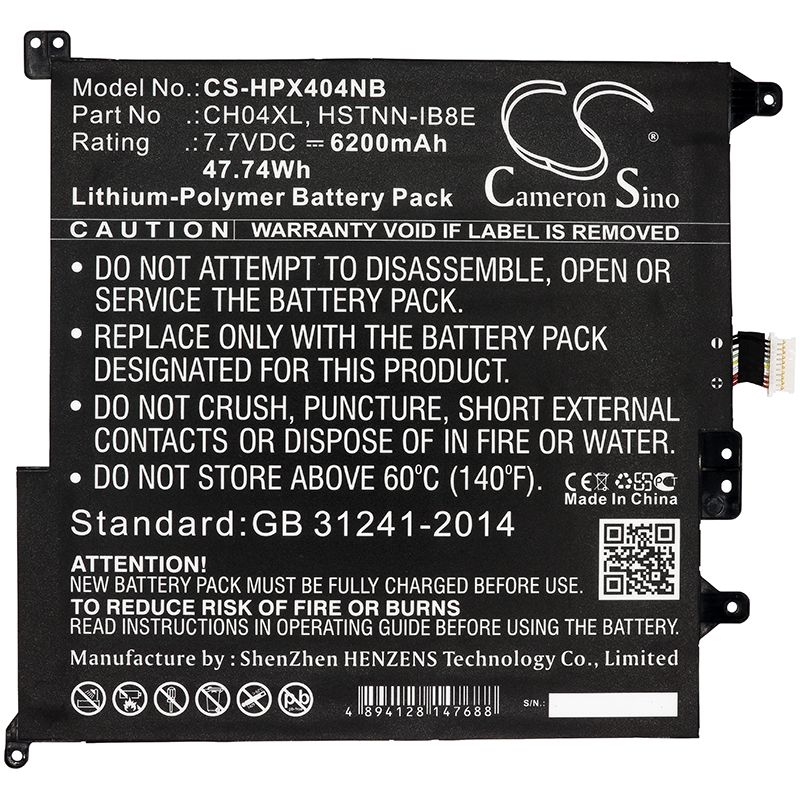 Li-Polymer Battery fits Hp, Chromebook X2, Chromebook X2 12-f000 7.7V, 6200mAh Notebook & Laptop Cameron Sino Technology Limited