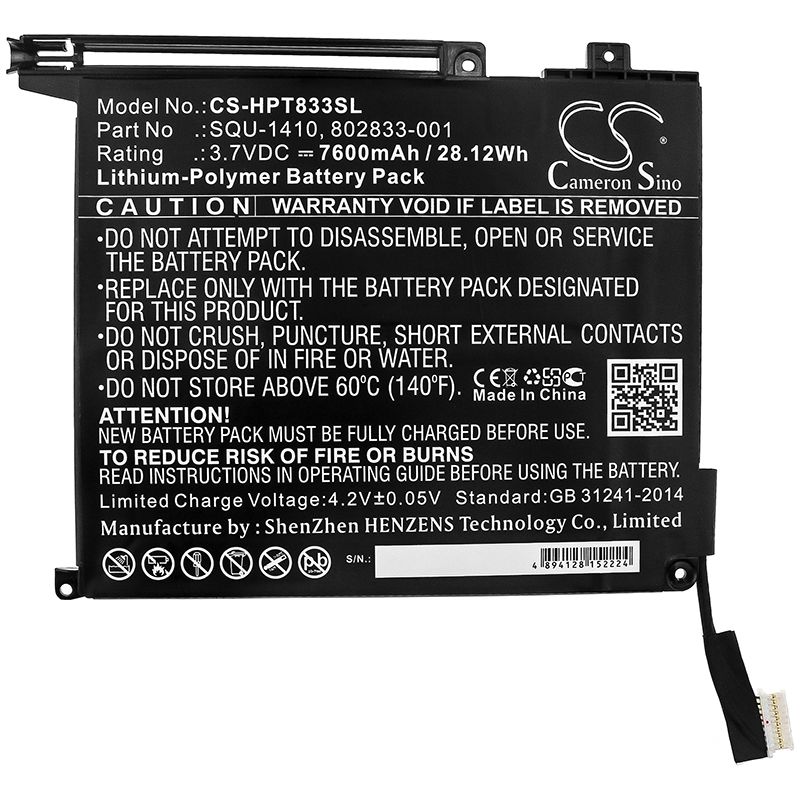Li-Polymer Battery fits Hp, M5h12ua, Pro Slate 10 Ee G1 3.7V, 7600mAh Tablet Cameron Sino Technology Limited