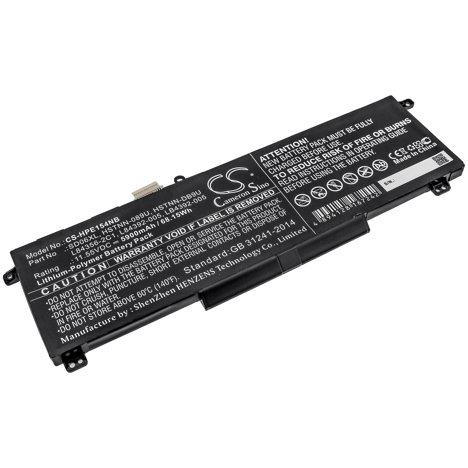 Li-Polymer Battery fits Hp, Omen 15 2020, Omen 15-ek0000, Omen 15-ek0001tx 11.55V, 5900mAh Notebook & Laptop Cameron Sino Technology Limited