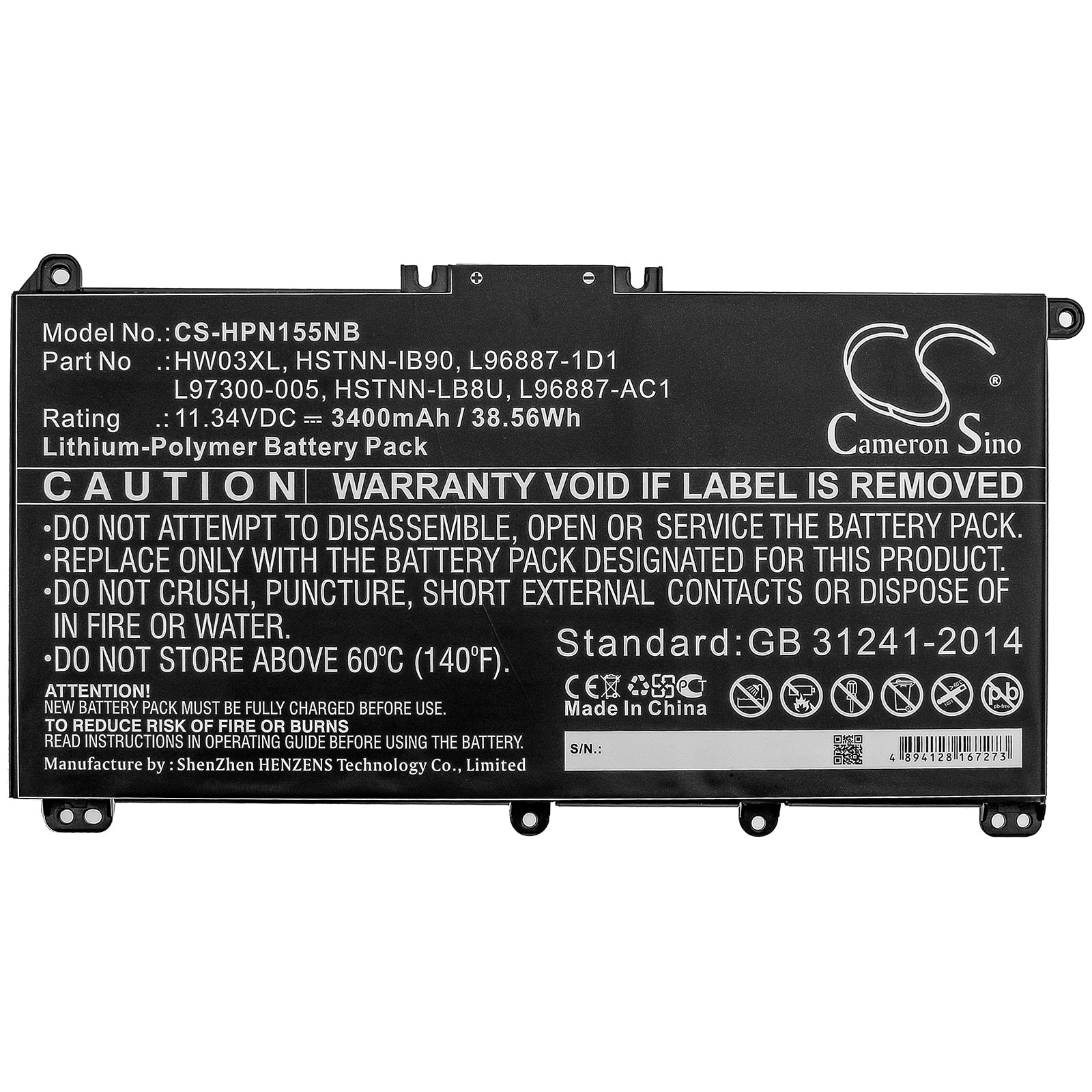 Li-Polymer Battery fits Hp, Pavilion 15 15-eg0000, Pavilion 15 Eg0073cl 11.34V, 3400mAh Notebook & Laptop Cameron Sino Technology Limited