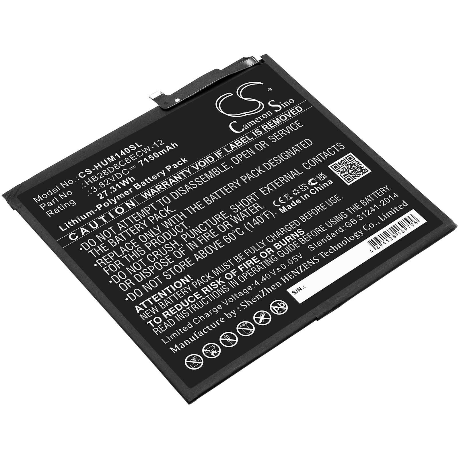 Li-Polymer Battery fits Huawei, Bah3-al00, Bah3-l09, Bah3-w09 3.82V, 7150mAh Tablet Cameron Sino Technology Limited