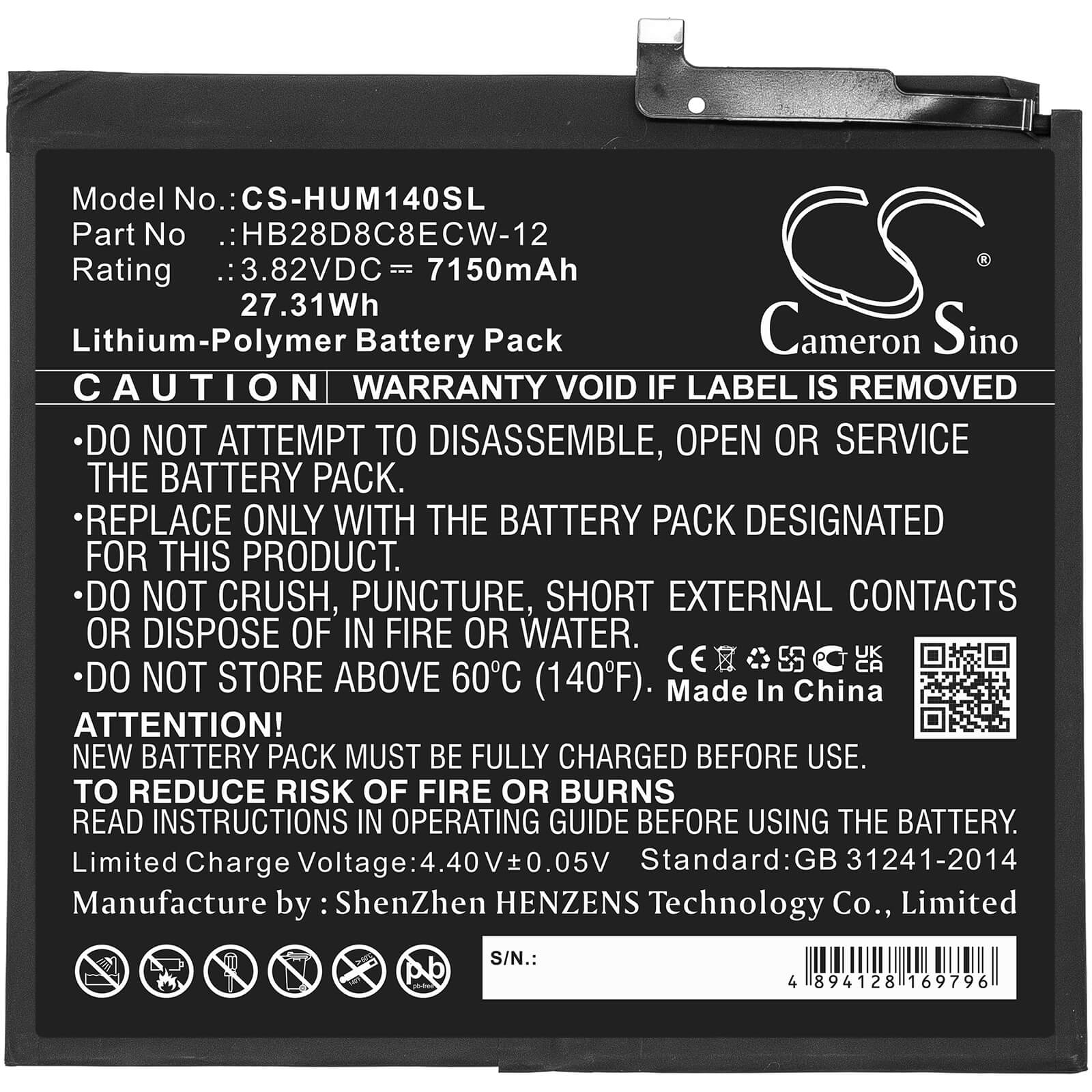 Li-Polymer Battery fits Huawei, Bah3-al00, Bah3-l09, Bah3-w09 3.82V, 7150mAh Tablet Cameron Sino Technology Limited