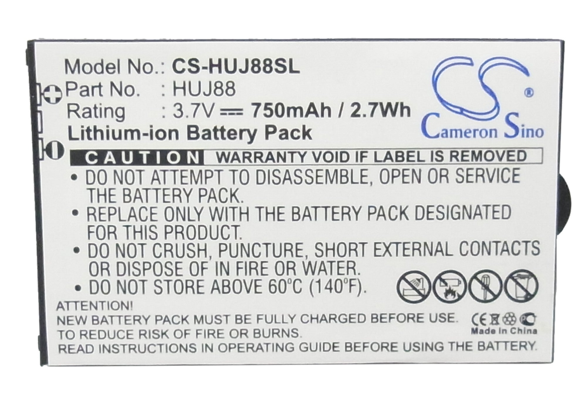 Li-Polymer Battery fits Huawei, Cricket J88b, Ez Cricket J88 3.7V, 750mAh Mobile & SmartPhone Cameron Sino Technology Limited