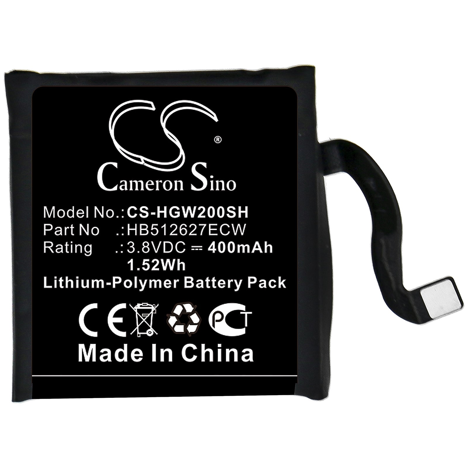Li-Polymer Battery fits Huawei, Hb512627ecw 3.8V, 400mAh Smartwatch Cameron Sino Technology Limited