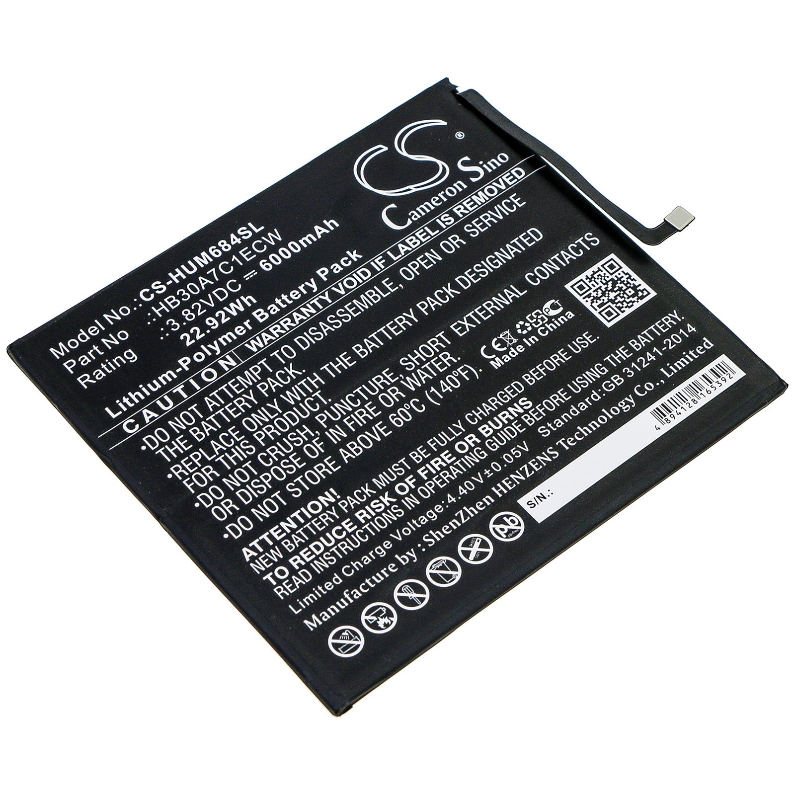 Li-Polymer Battery fits Huawei, Mediapad M6 8.4, Vrd-al09, Vrd-w09 3.82V, 6000mAh Tablet Cameron Sino Technology Limited