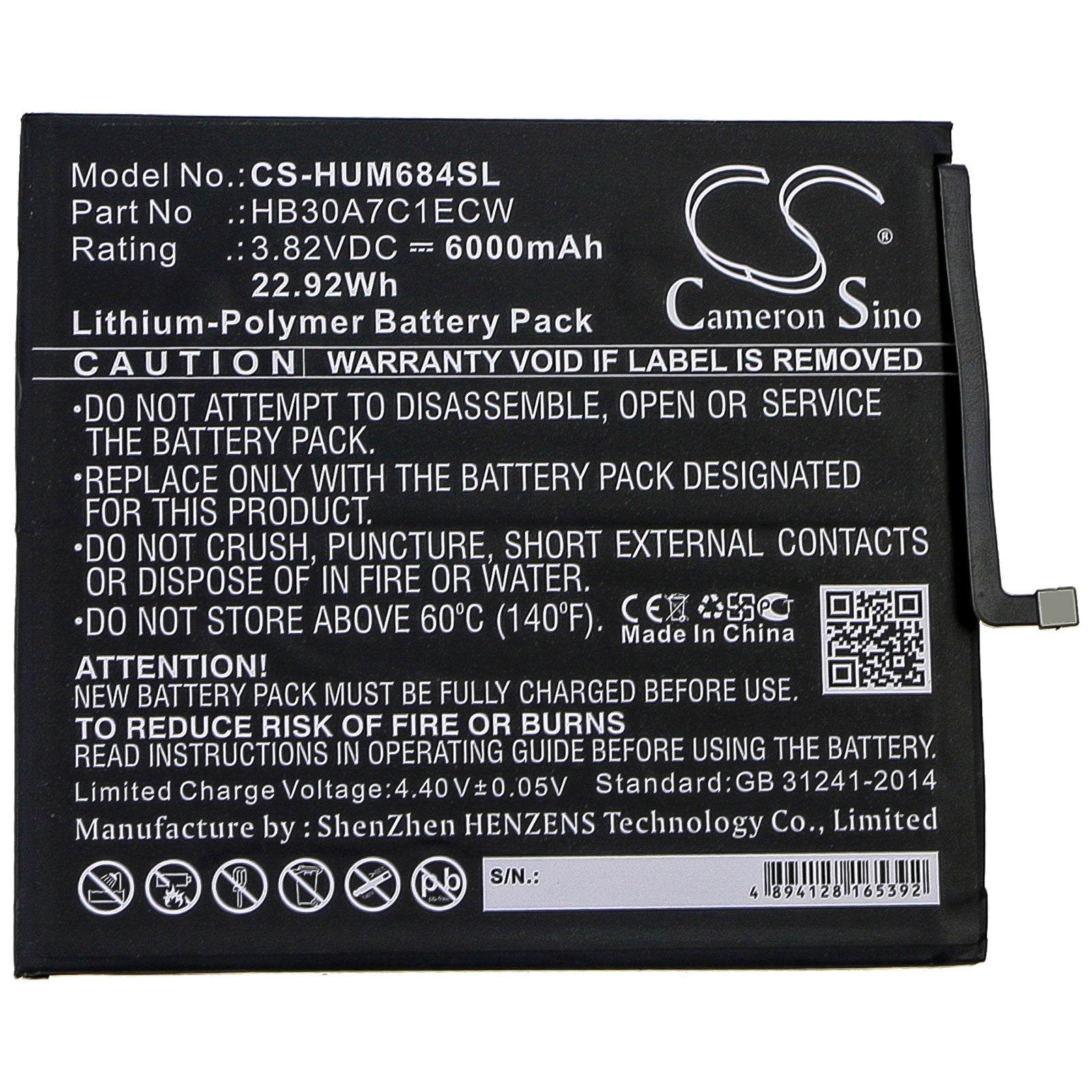Li-Polymer Battery fits Huawei, Mediapad M6 8.4, Vrd-al09, Vrd-w09 3.82V, 6000mAh Tablet Cameron Sino Technology Limited