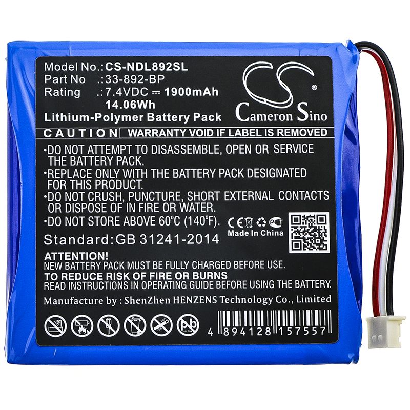 Li-Polymer Battery fits Ideal, 33-892, 33-892 Securitest Pro Tester 7.4V, 1900mAh Equipment & Survey & Test Cameron Sino Technology Limited