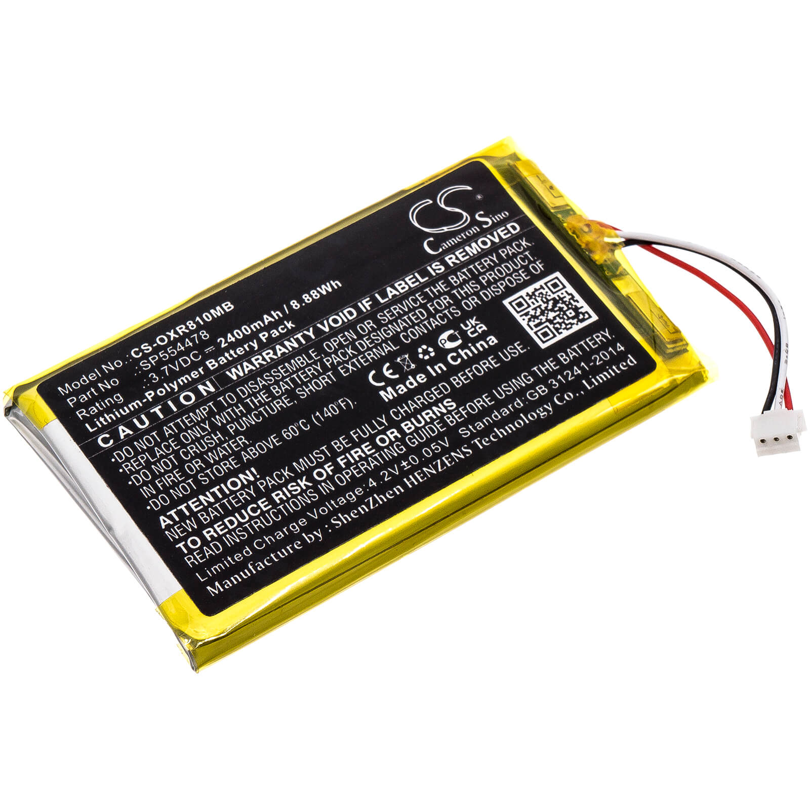Li-Polymer Battery fits Infant Optics, Dxr-8 Pro 3.7V, 2400mAh / 8.88Wh BabyPhone Cameron Sino Technology Limited
