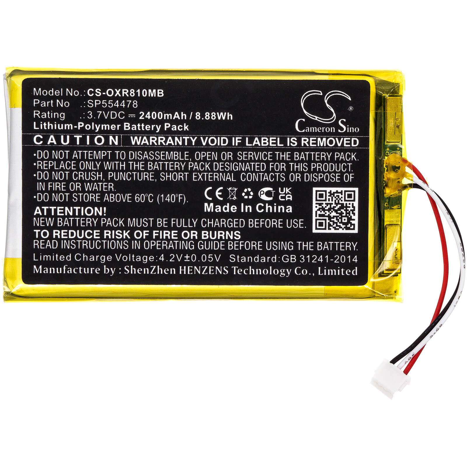 Li-Polymer Battery fits Infant Optics, Dxr-8 Pro 3.7V, 2400mAh / 8.88Wh BabyPhone Cameron Sino Technology Limited