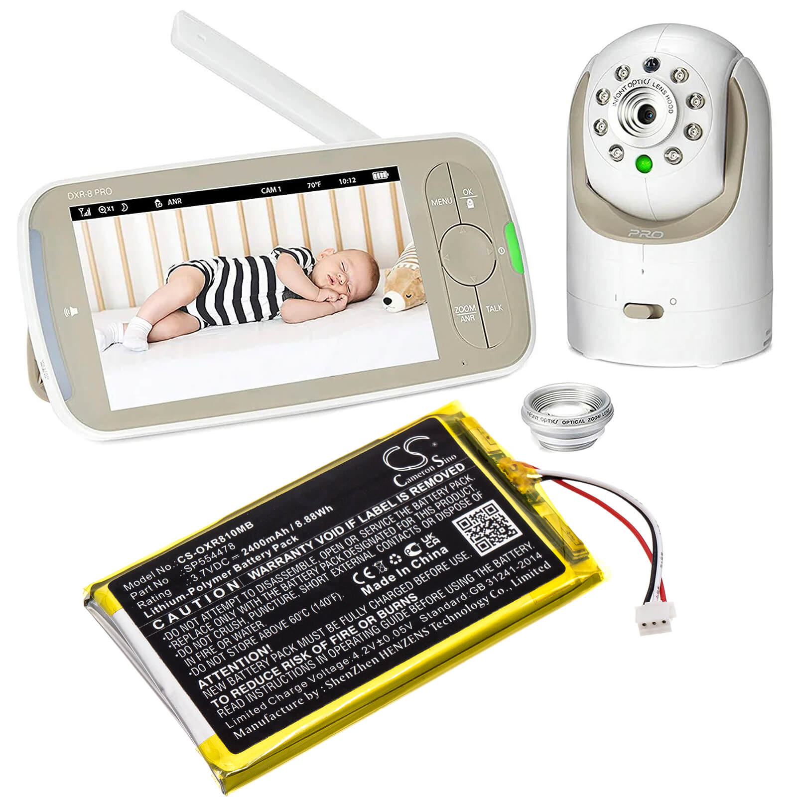 Li-Polymer Battery fits Infant Optics, Dxr-8 Pro 3.7V, 2400mAh / 8.88Wh BabyPhone Cameron Sino Technology Limited
