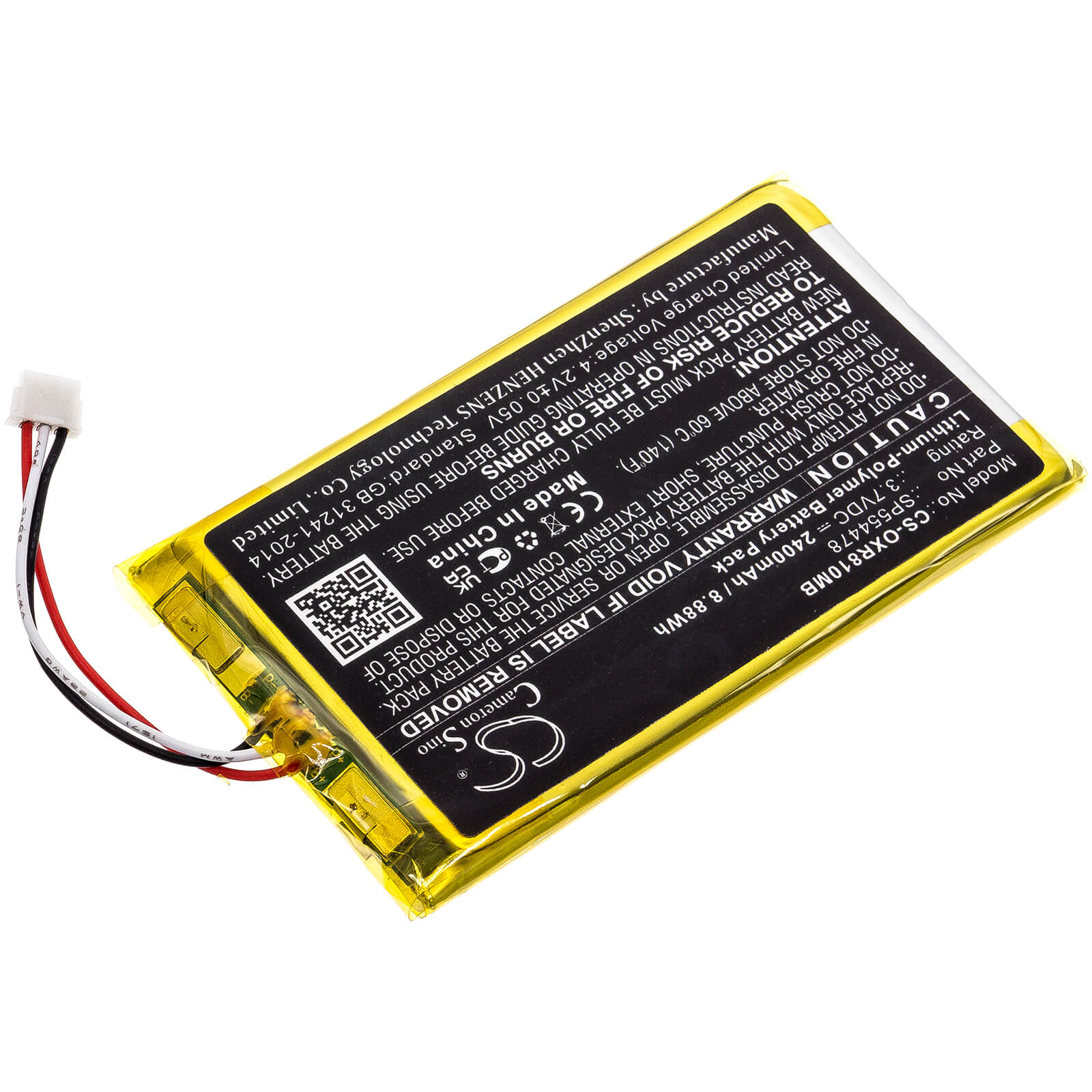 Li-Polymer Battery fits Infant Optics, Dxr-8 Pro 3.7V, 2400mAh / 8.88Wh BabyPhone Cameron Sino Technology Limited