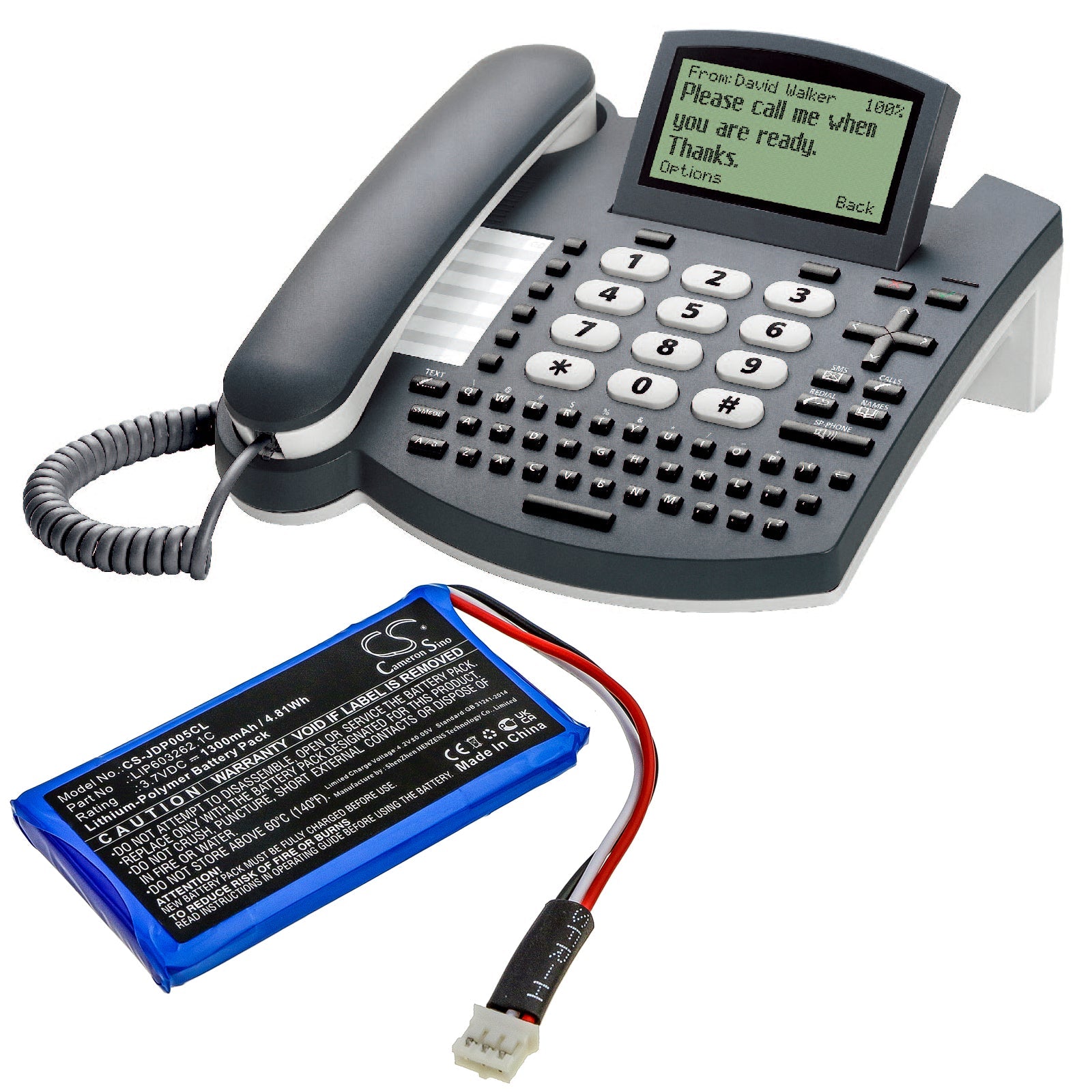 Li-Polymer Battery fits Jablocom, Gdp-04i 3.7V, 1300mAh Cordless Phone Cameron Sino Technology Limited