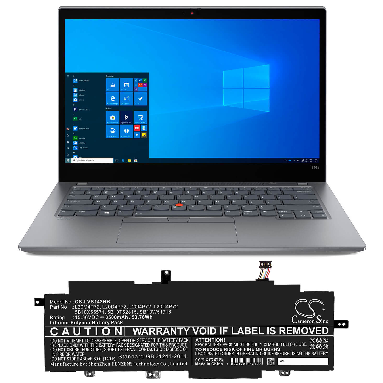 Li-Polymer Battery fits Lenovo, 20wm00avhh, 20wm00ayhh 15.36V, 3500mAh / 53.76Wh Notebook & Laptop Cameron Sino Technology Limited