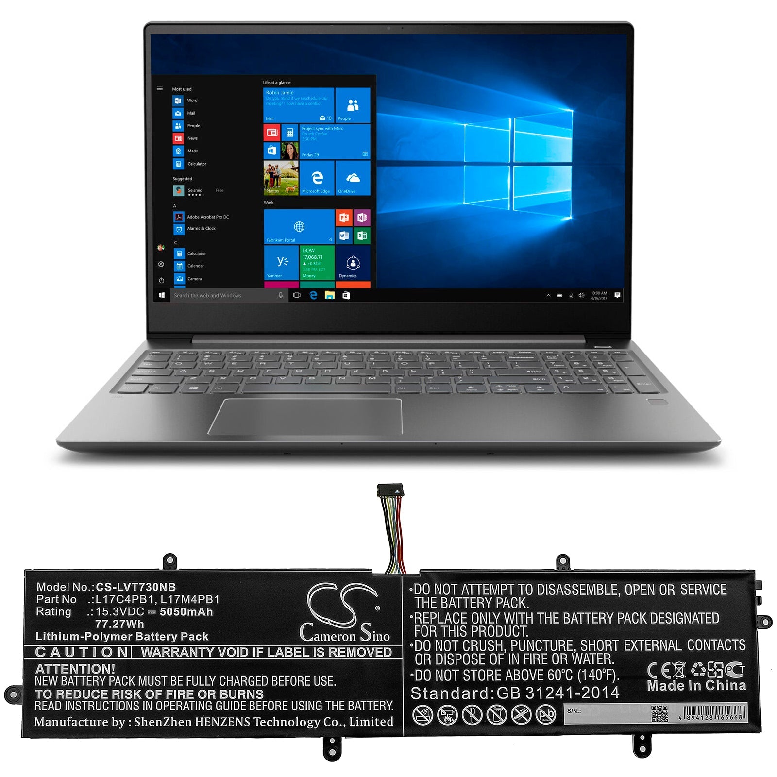 Li-Polymer Battery fits Lenovo, 720s-15, Ideapad 720s Touch-15ikb, Ideapad 720s-15 15.3V, 5050mAh Notebook & Laptop Cameron Sino Technology Limited