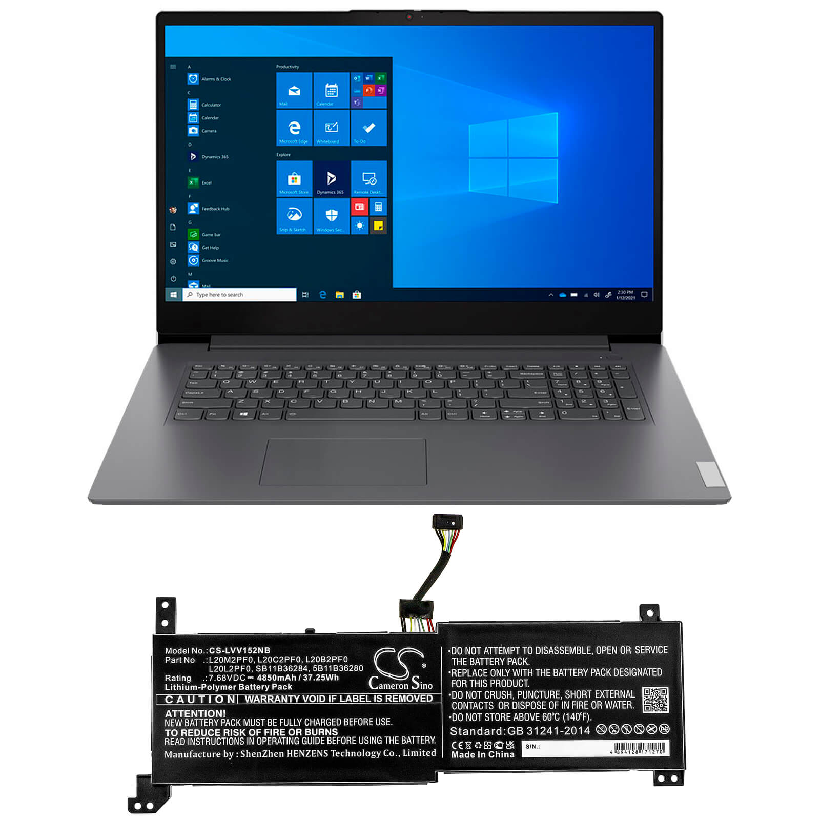 Li-Polymer Battery fits Lenovo, Ideapad 3 14alc6, Ideapad 3 14itl6 7.68V, 4850mAh / 37.25Wh Notebook & Laptop Cameron Sino Technology Limited