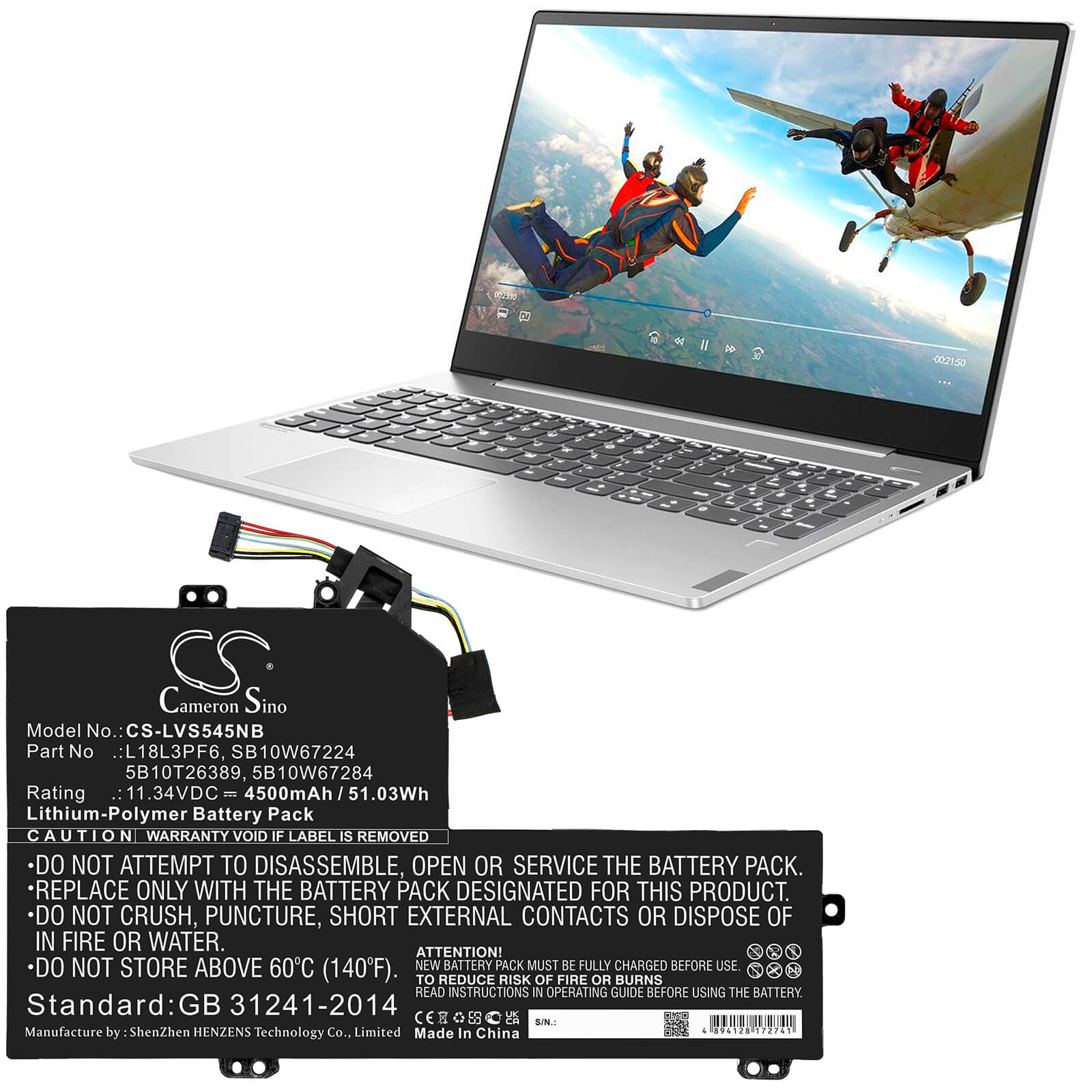 Li-Polymer Battery fits Lenovo, Ideapad S540-15iwl, Ideapad S540-15iwl Gtx 11.34V, 4500mAh / 51.03Wh Notebook & Laptop Cameron Sino Technology Limited