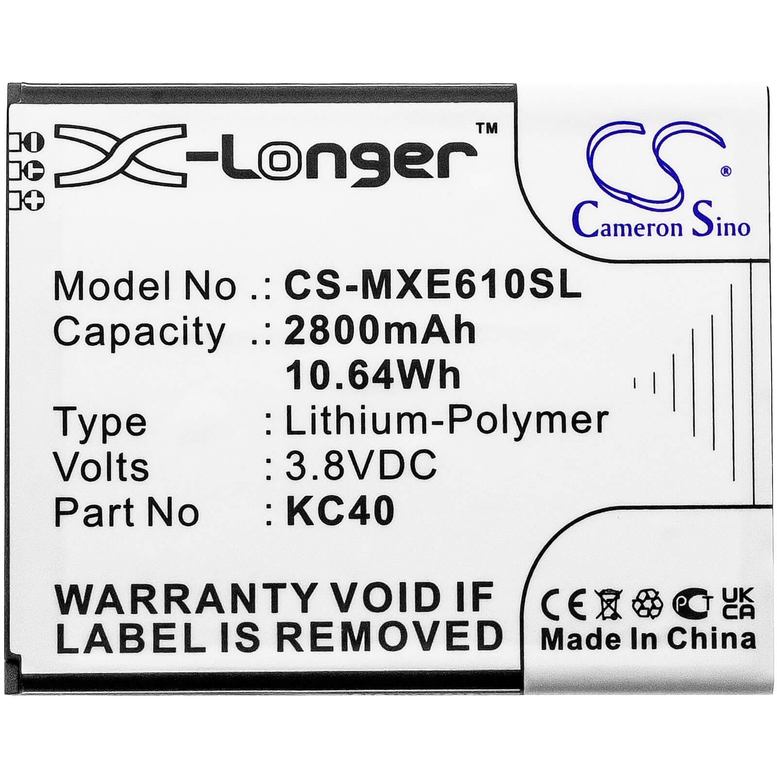 Li-Polymer Battery fits Lenovo, K10 2019, K10 2019 Global 3.8V, 2800mAh / 10.64Wh Mobile & SmartPhone Cameron Sino Technology Limited