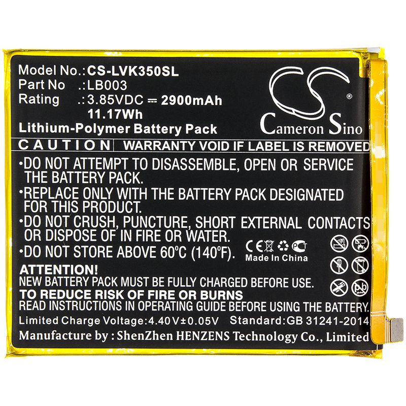 Li-Polymer Battery fits Lenovo, K350t, K5 3.85V, 2900mAh Mobile & SmartPhone Cameron Sino Technology Limited