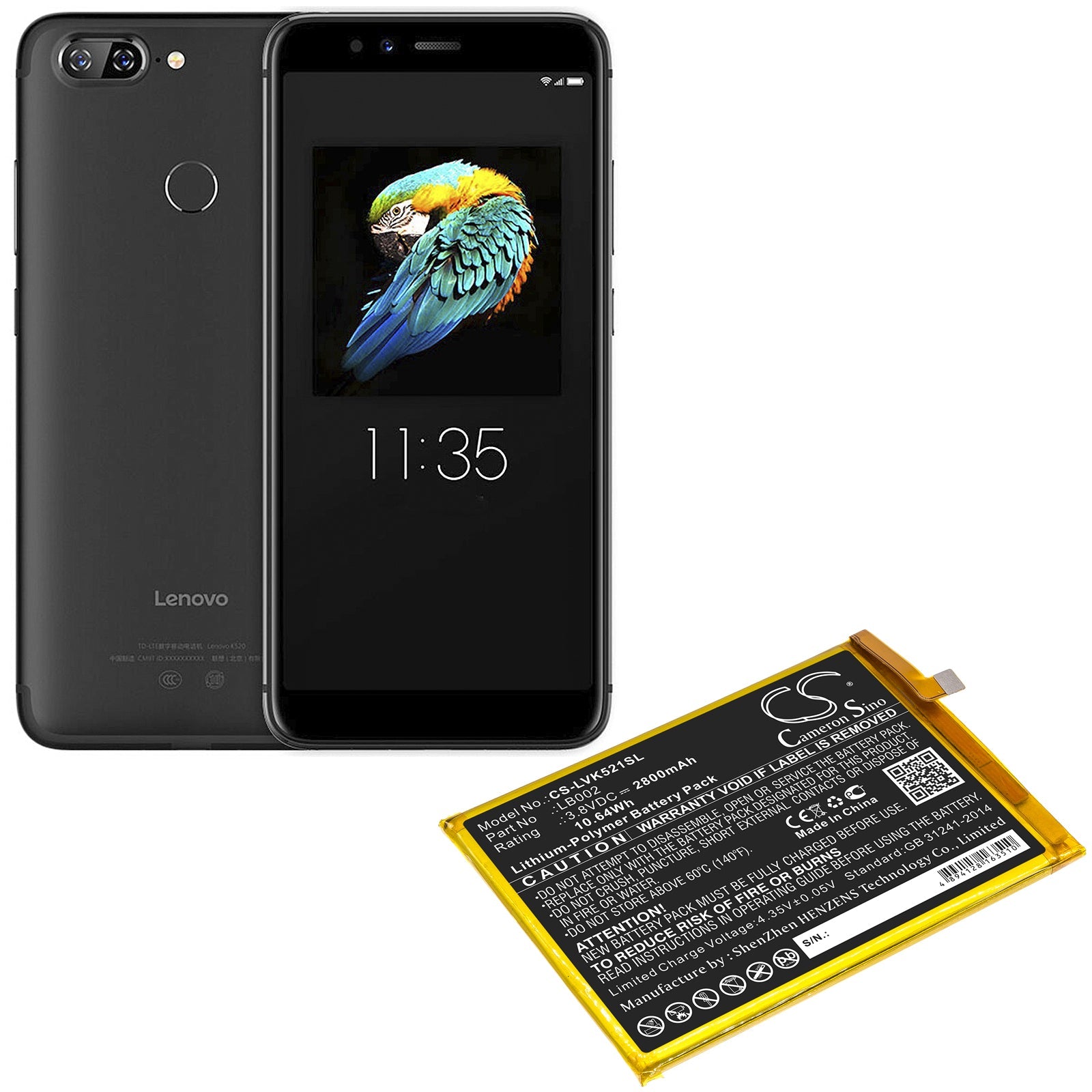 Li-Polymer Battery fits Lenovo, K520, K520t Pro 3.8V, 2800mAh Mobile & SmartPhone Cameron Sino Technology Limited