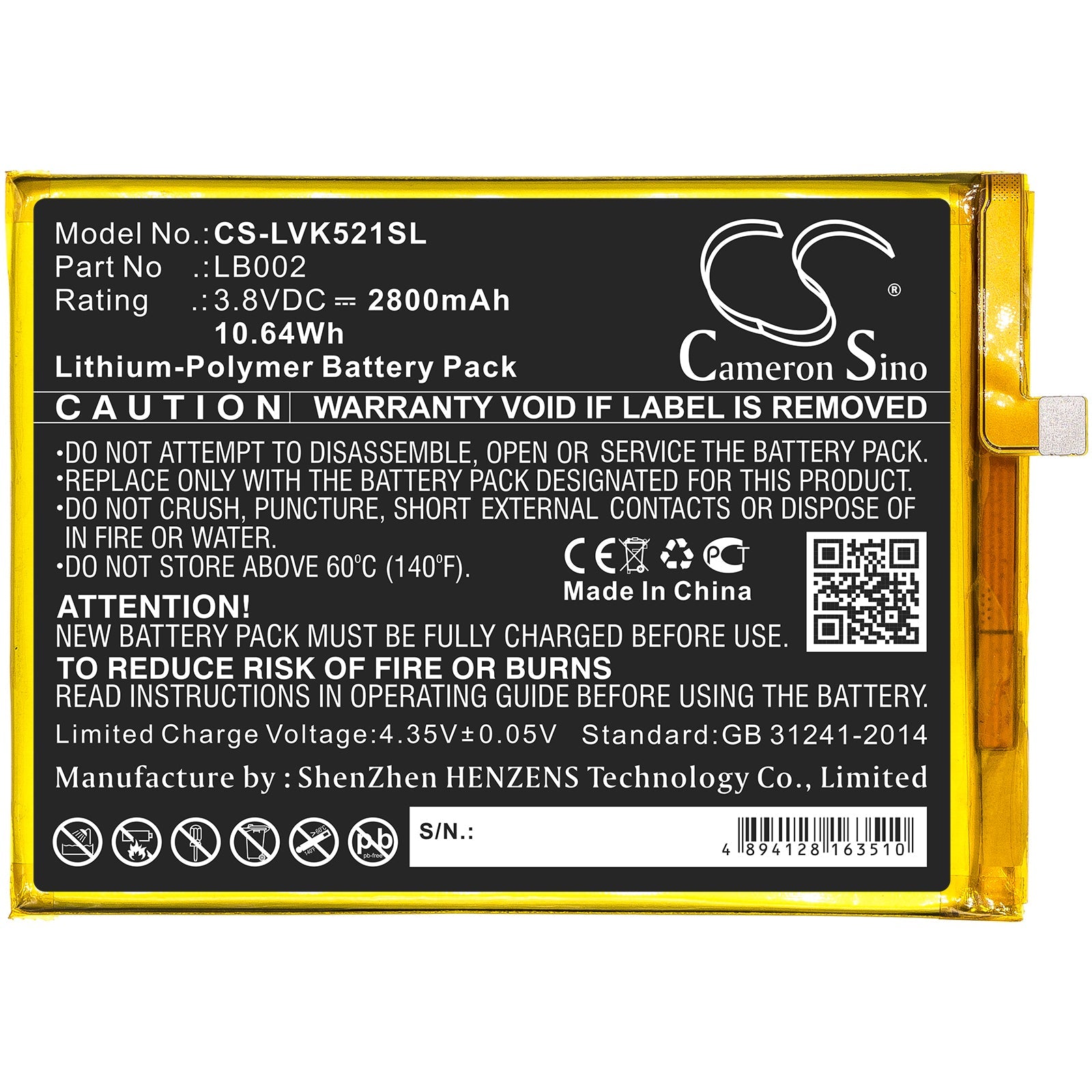 Li-Polymer Battery fits Lenovo, K520, K520t Pro 3.8V, 2800mAh Mobile & SmartPhone Cameron Sino Technology Limited