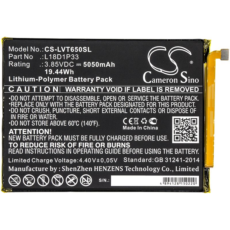 Li-Polymer Battery fits Lenovo, Pb-6505m, Tab V7 3.85V, 5050mAh Tablet Cameron Sino Technology Limited