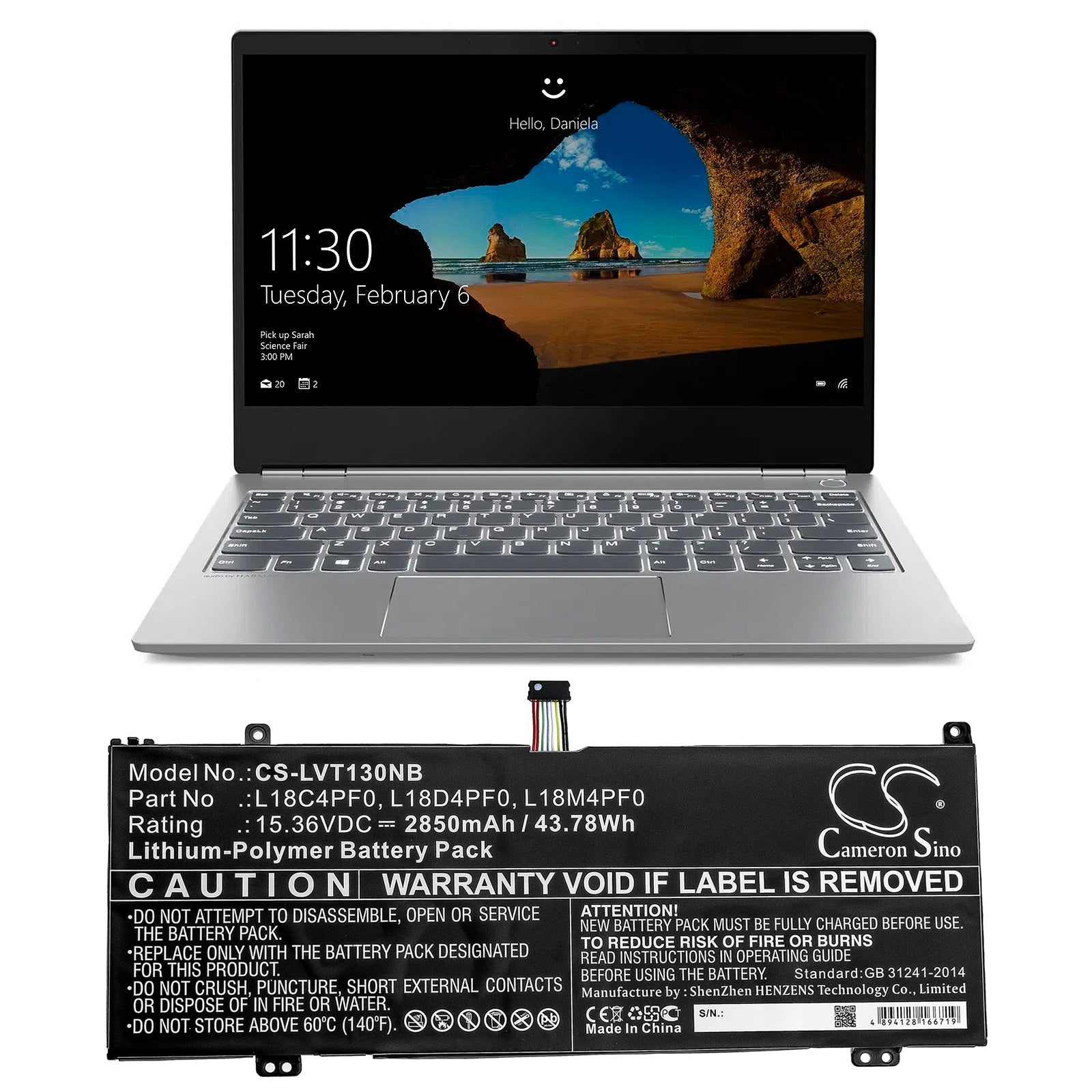 Li-Polymer Battery fits Lenovo, Thinkbook 13s, Thinkbook 13s-20r9005fsb 15.36V, 2850mAh Notebook & Laptop Cameron Sino Technology Limited