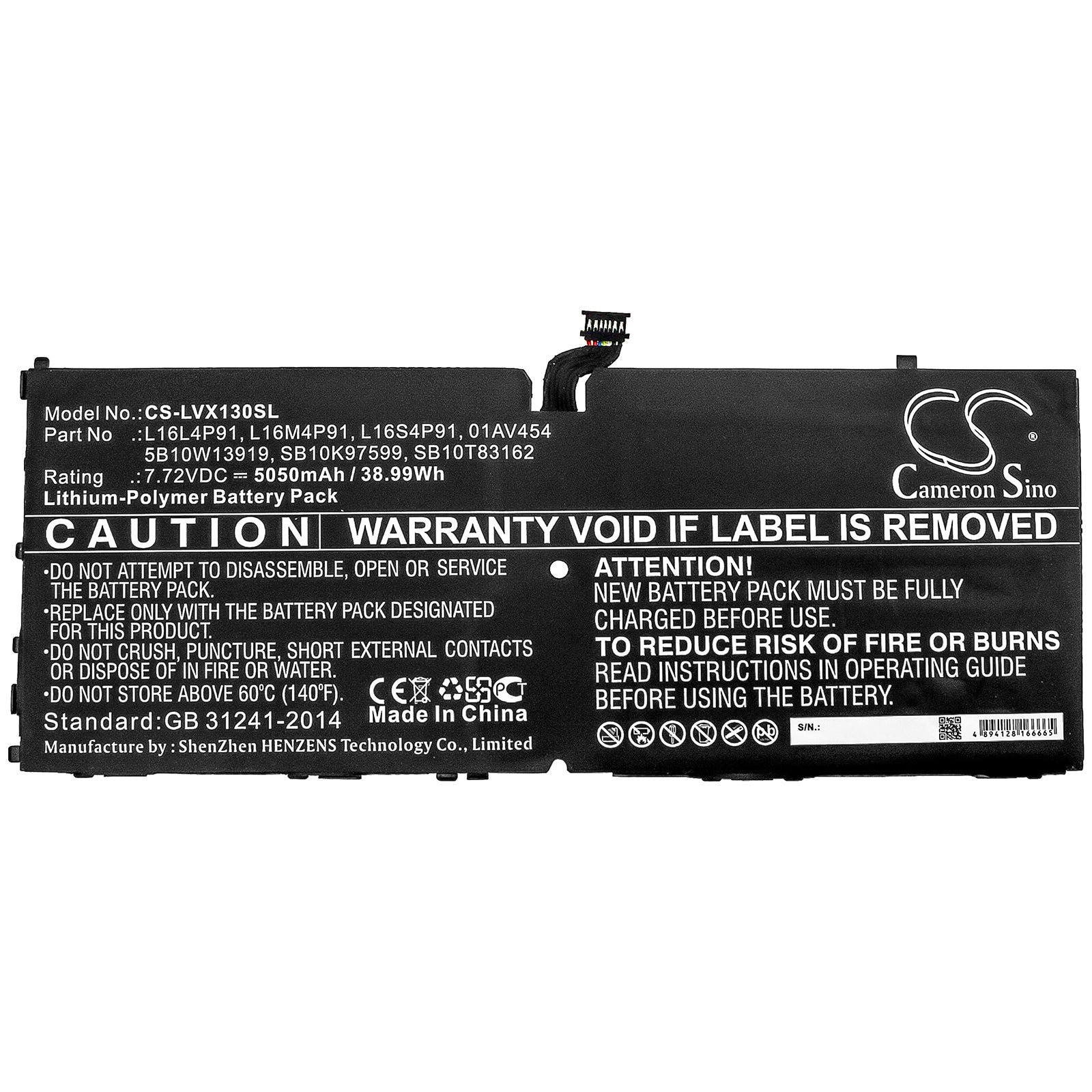 Li-Polymer Battery fits Lenovo, Thinkpad X1 3rd 7.72V, 5050mAh Tablet Cameron Sino Technology Limited