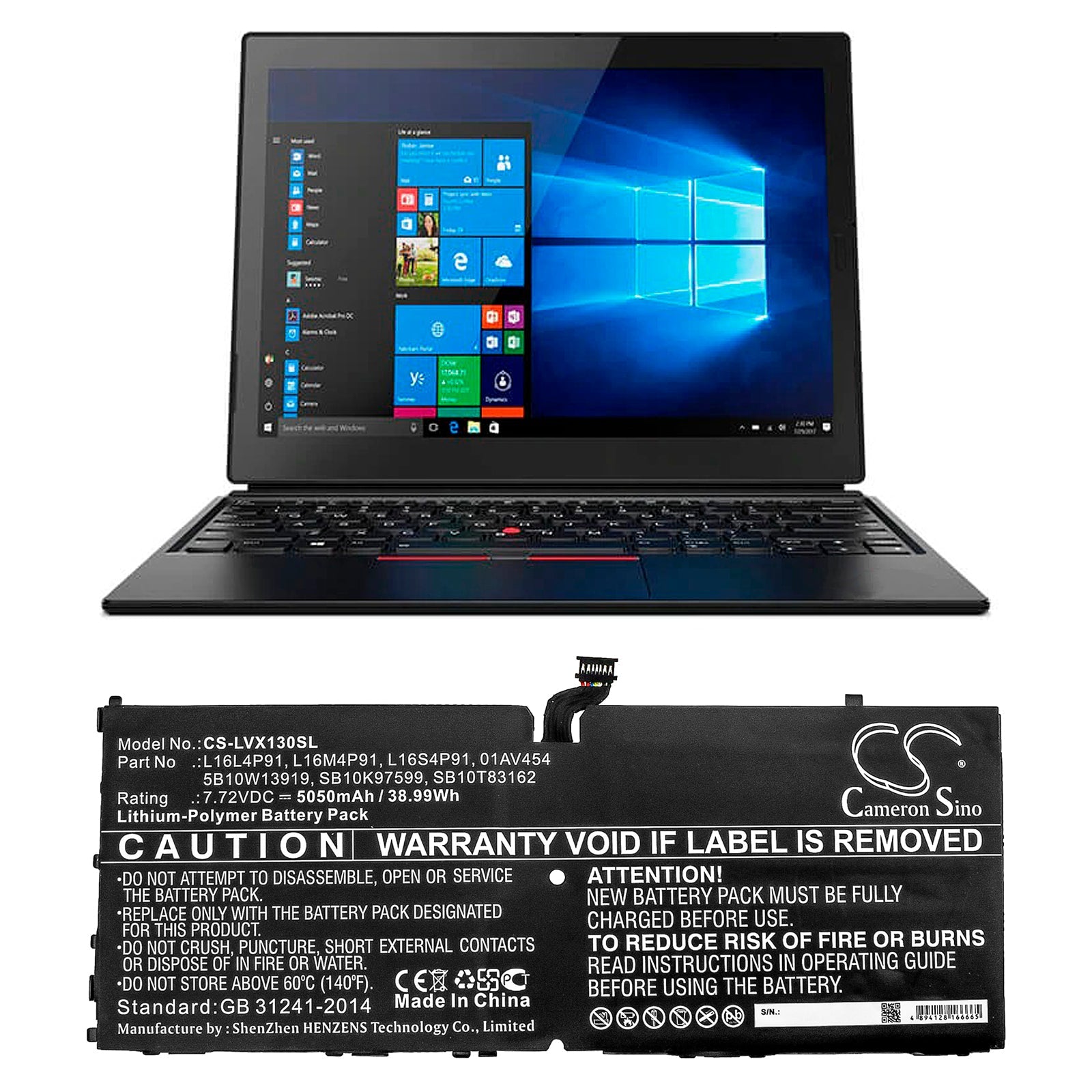 Li-Polymer Battery fits Lenovo, Thinkpad X1 3rd 7.72V, 5050mAh Tablet Cameron Sino Technology Limited